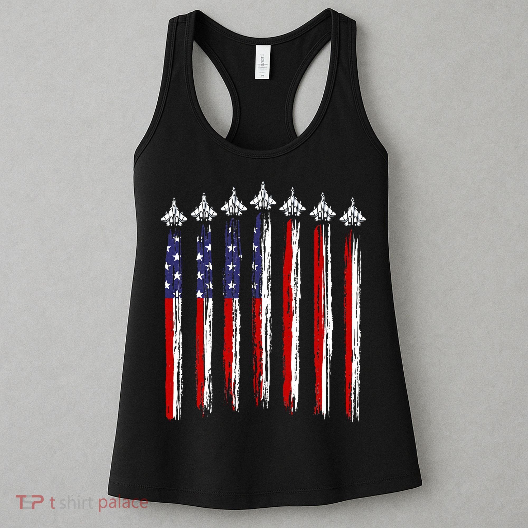 Fighter Jet Airplane USA Flag 4th Of July Patriotic Women's Tank Top