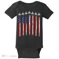 Fighter Jet Airplane USA Flag 4th Of July Patriotic Baby Bodysuit thumb 0