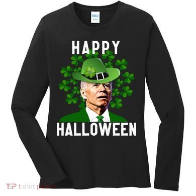 Funny Joe Biden St Patricks Day Confused Halloween Biden Women's Long Sleeve Shirt