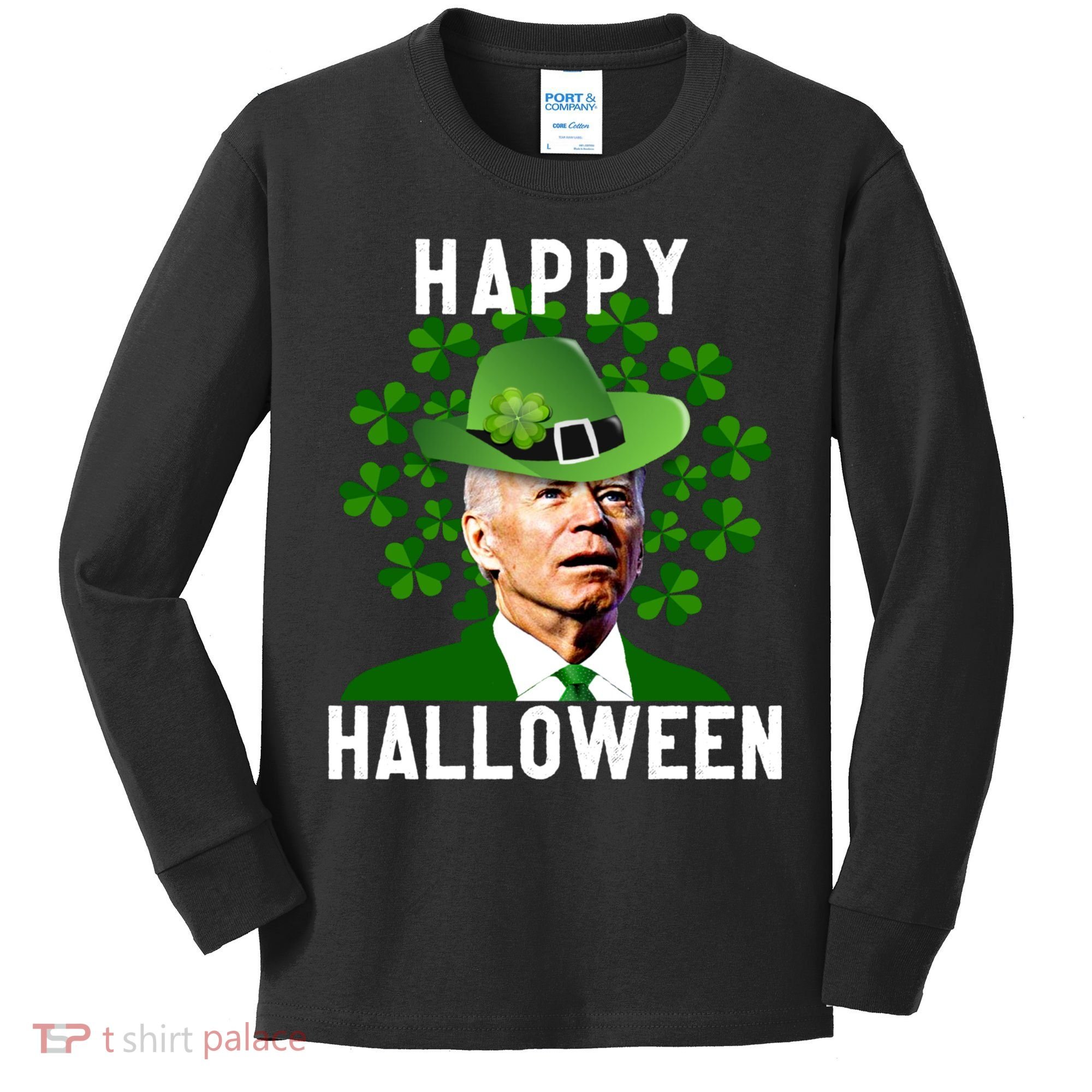 Funny Joe Biden St Patricks Day Confused Halloween Biden Kids Long Sleeve Shirt