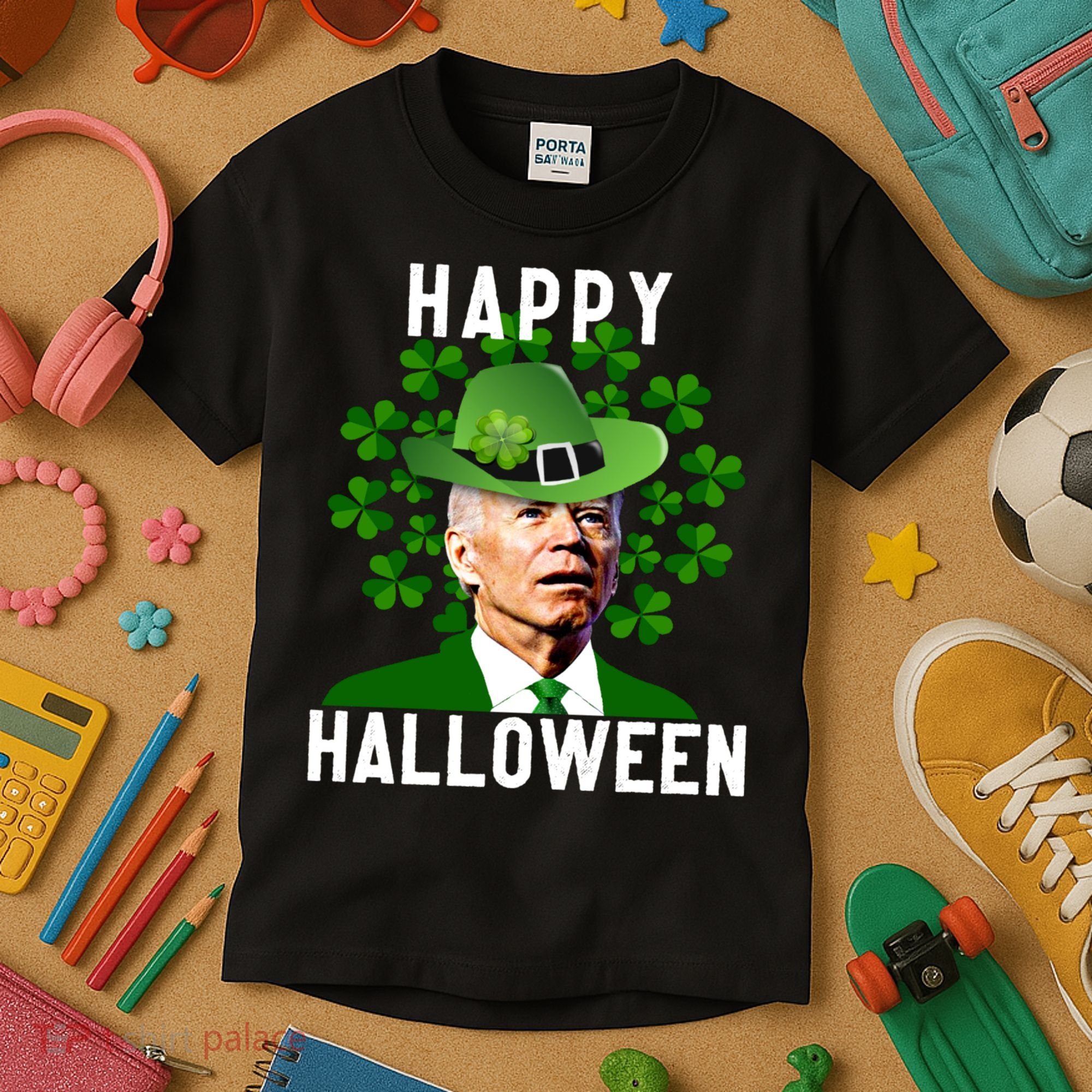 Funny Joe Biden St Patricks Day Confused Halloween Biden Kids T-Shirt