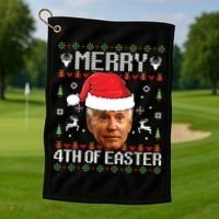 Funny Joe Biden Ugly Christmas Sweater Golf Towel thumb 1