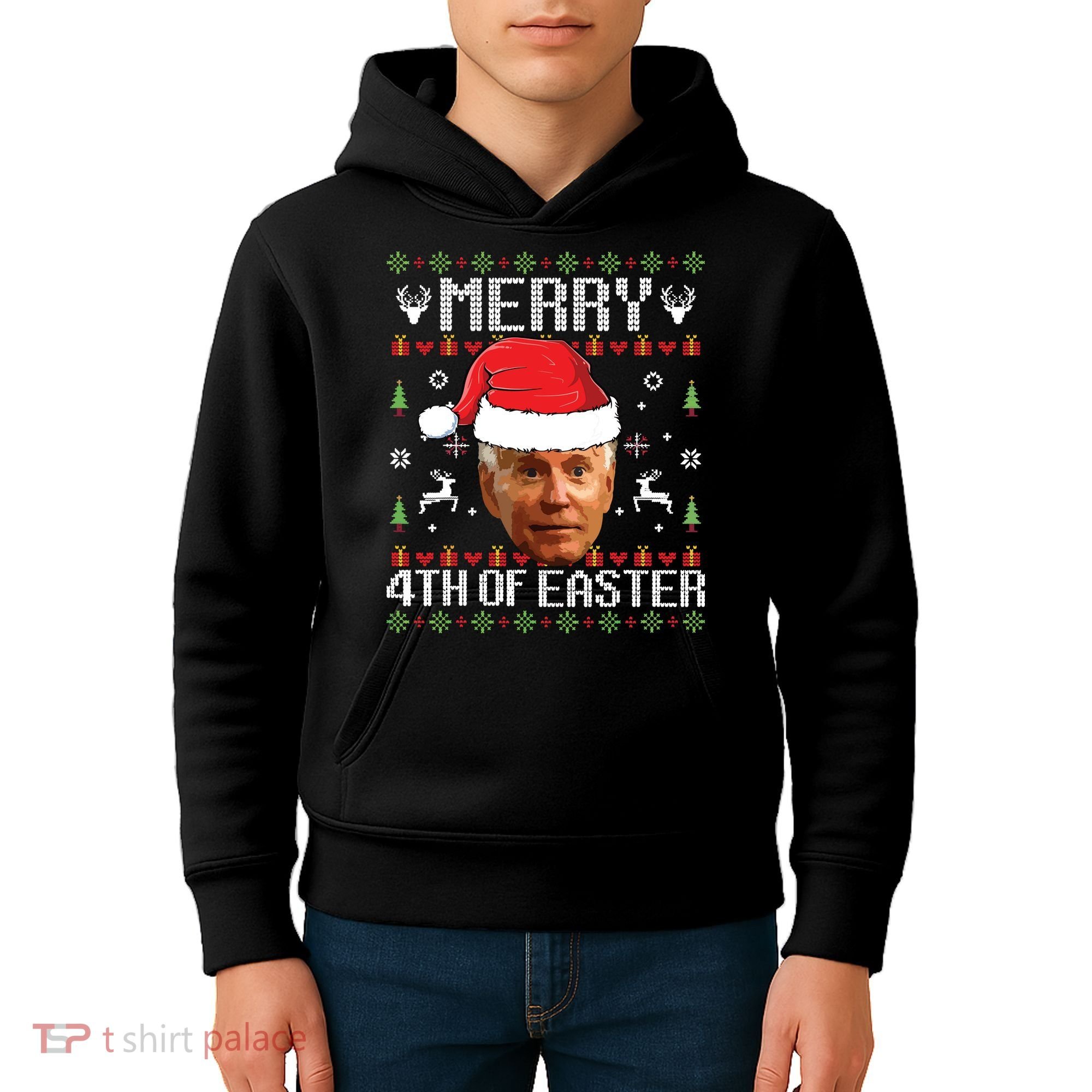Funny Joe Biden Ugly Christmas Sweater Kids Hoodie