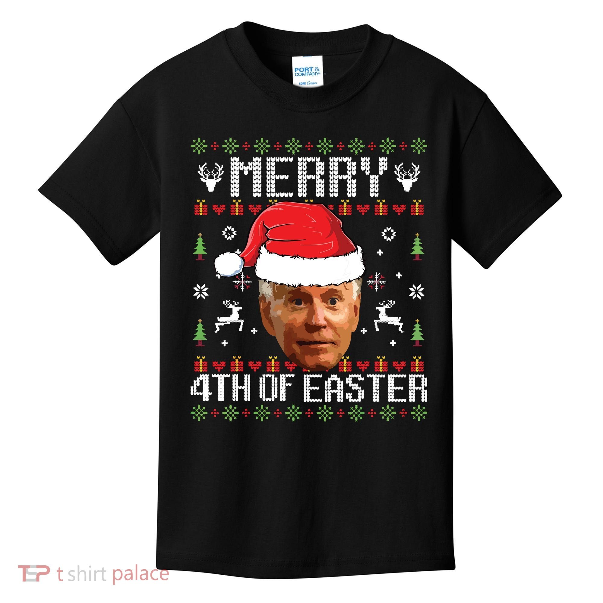Funny Joe Biden Ugly Christmas Sweater Kids T-Shirt