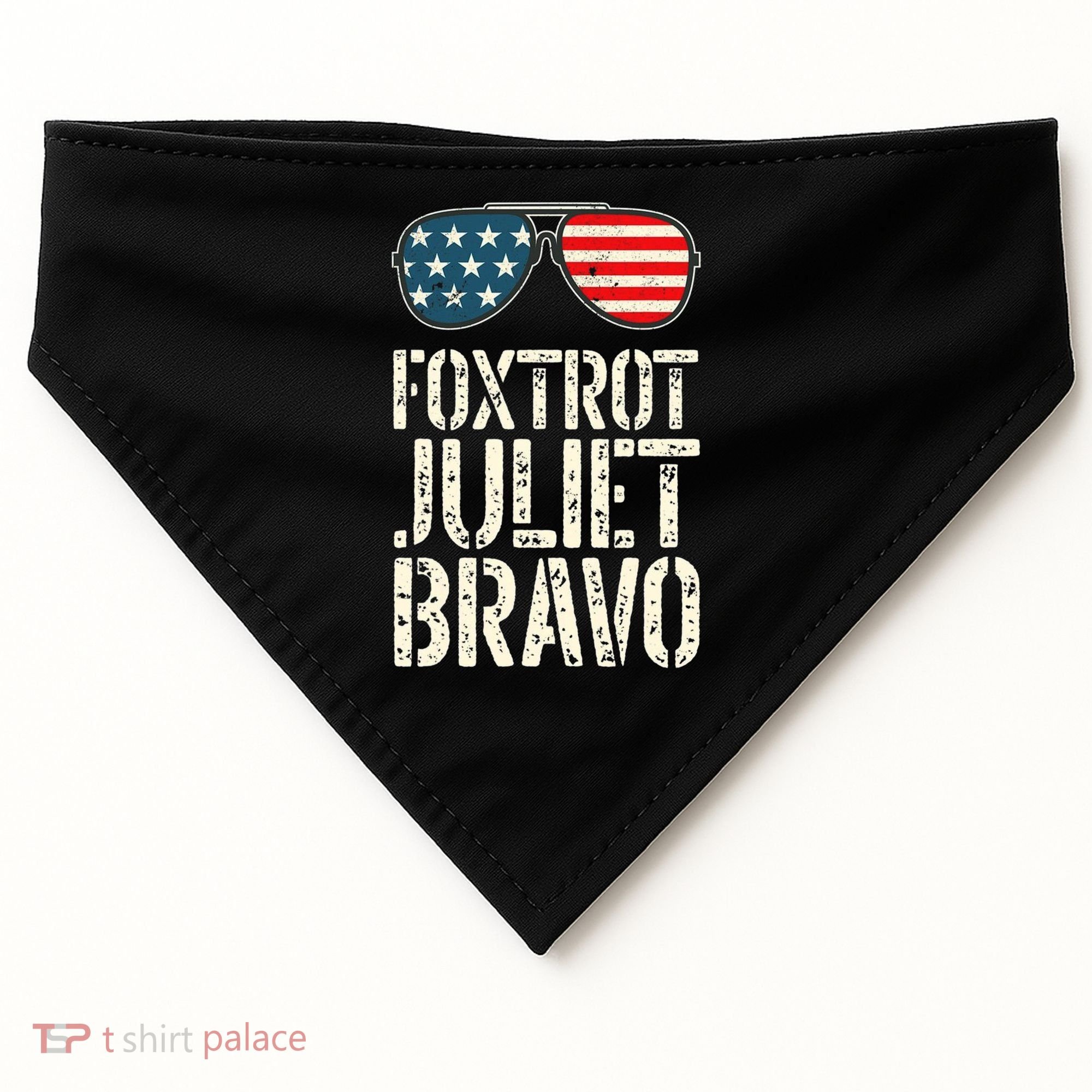 Foxtrot Juliet Bravo Funny Pro America US Flag Sunglasses USA-Made Doggie Bandana