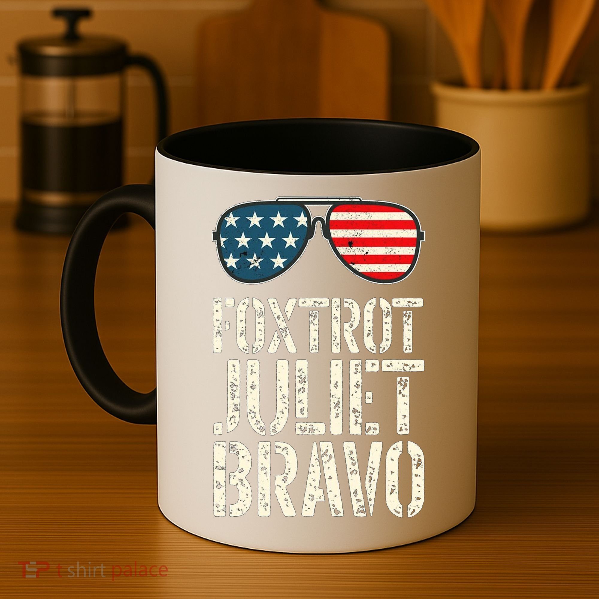 Foxtrot Juliet Bravo Funny Pro America US Flag Sunglasses Coffee Mug