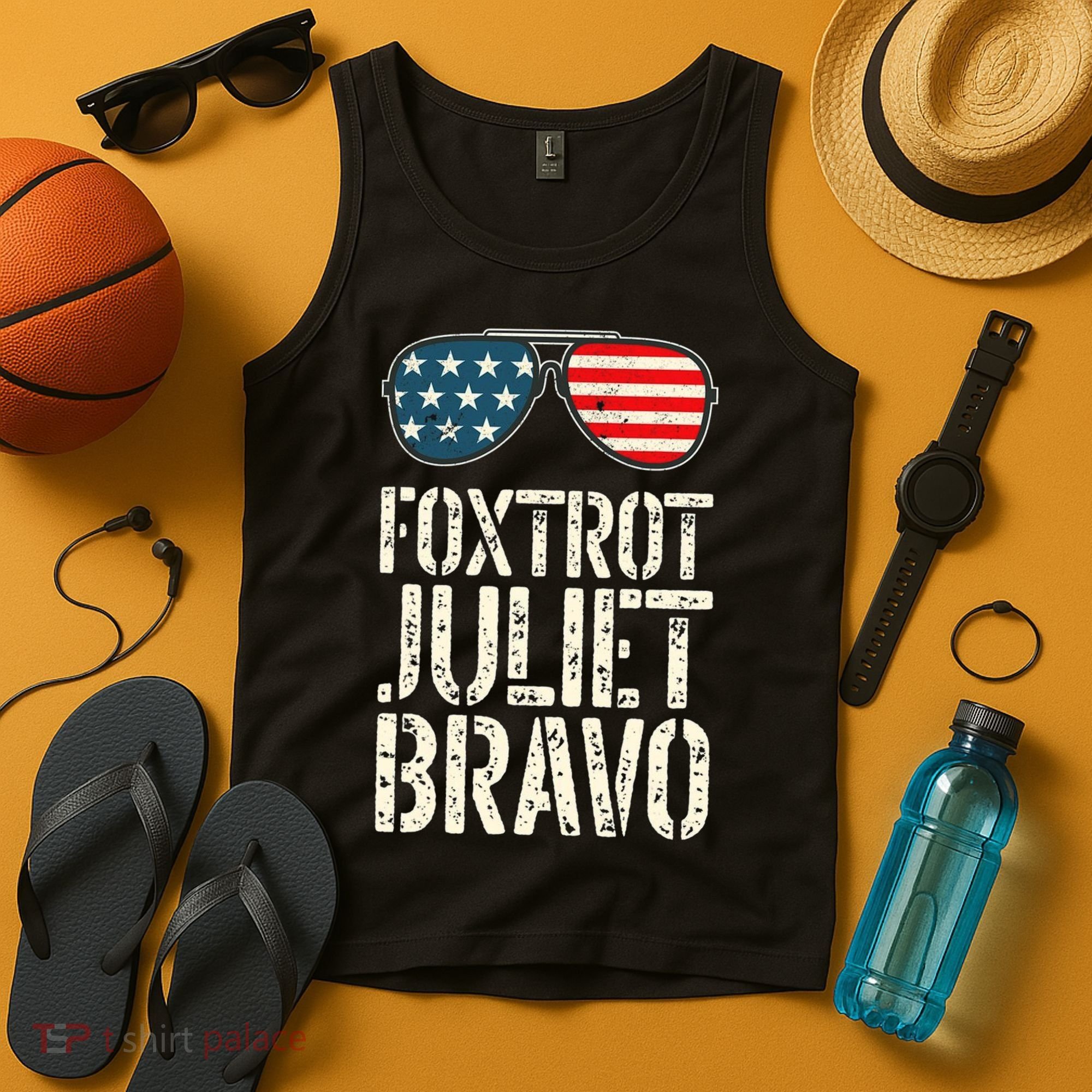 Foxtrot Juliet Bravo Funny Pro America US Flag Sunglasses Tank Top