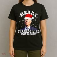 Funny Joe Biden Merry Thanksgiving Trick Or Treat Christmas T-Shirt thumb 4