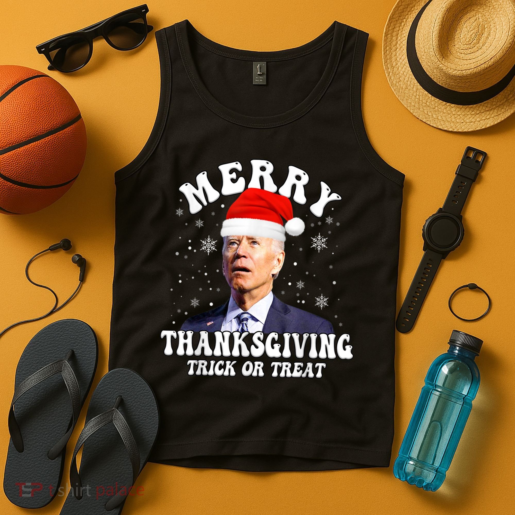 Funny Joe Biden Merry Thanksgiving Trick Or Treat Christmas Tank Top