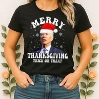 Funny Joe Biden Merry Thanksgiving Trick Or Treat Christmas Women's T-Shirt thumb 2