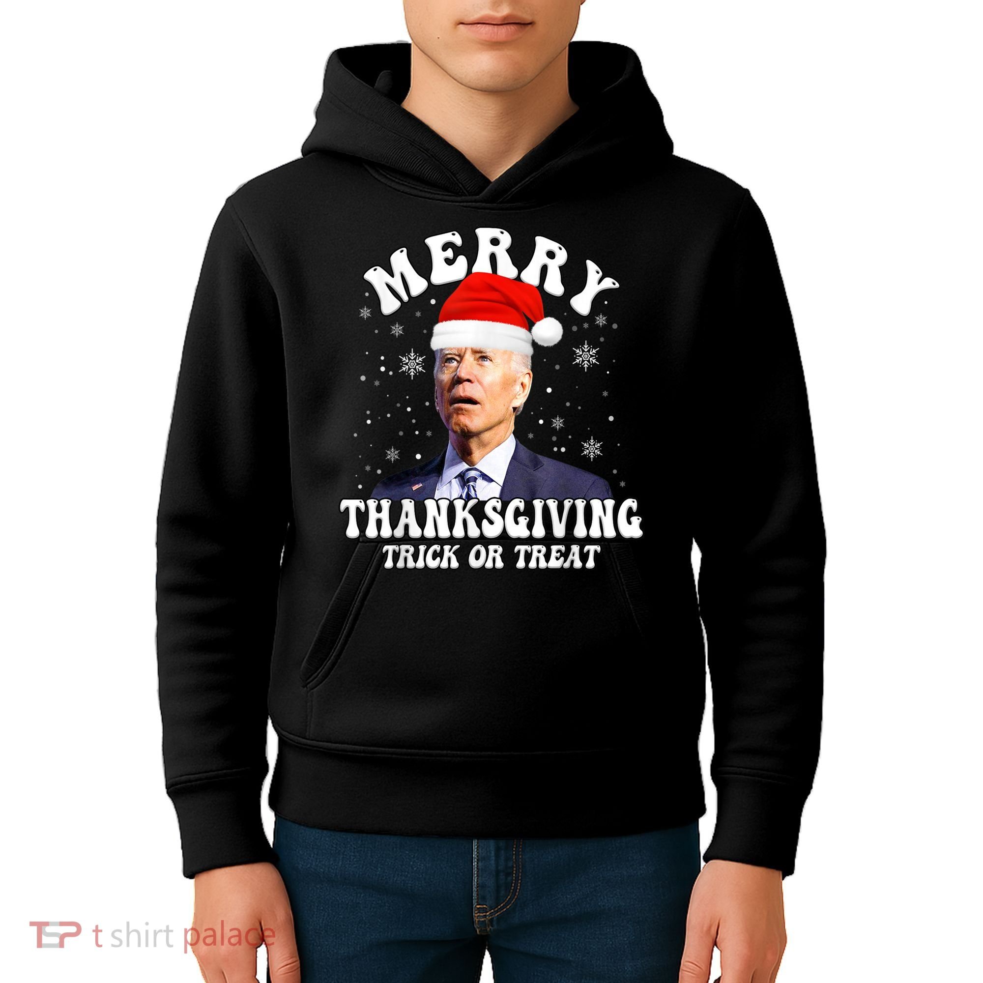 Funny Joe Biden Merry Thanksgiving Trick Or Treat Christmas Kids Hoodie