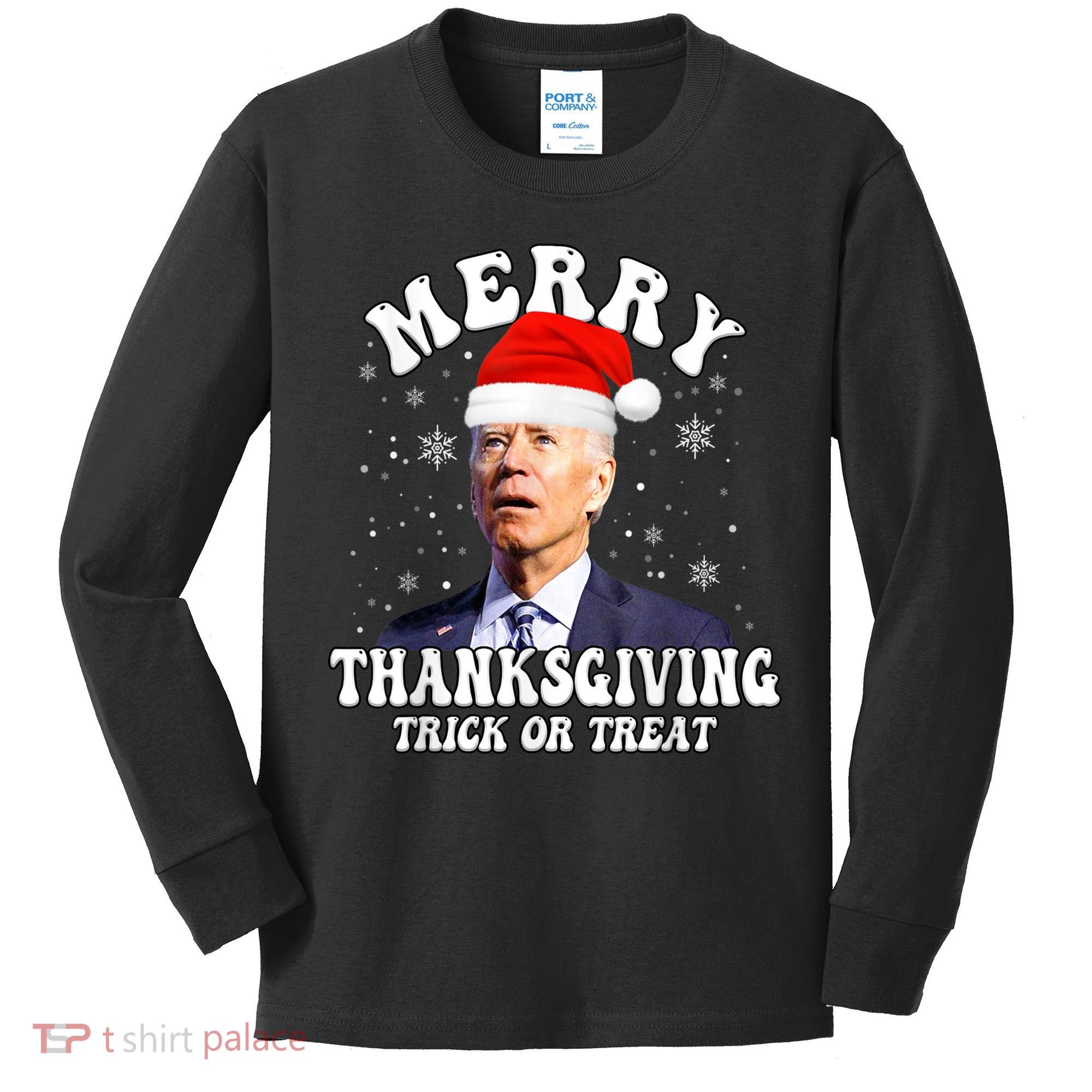 Funny Joe Biden Merry Thanksgiving Trick Or Treat Christmas Kids Long Sleeve Shirt