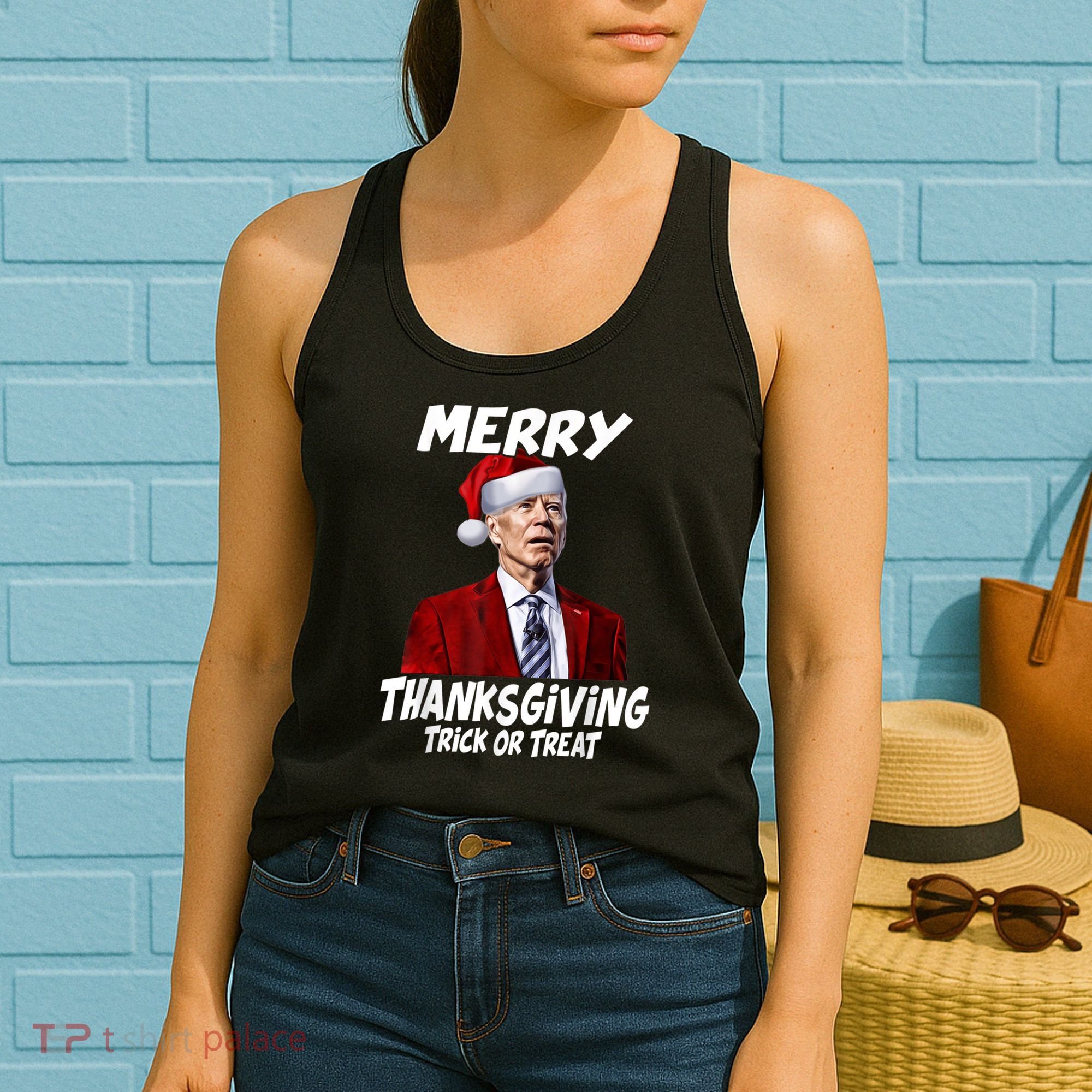 Funny Joe Biden Merry Thanksgiving Trick Or Treat Women's Tank Top