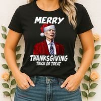 Funny Joe Biden Merry Thanksgiving Trick Or Treat Women's T-Shirt thumb 2