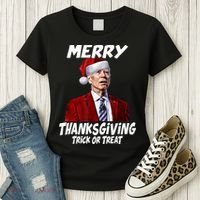 Funny Joe Biden Merry Thanksgiving Trick Or Treat Women's T-Shirt thumb 3