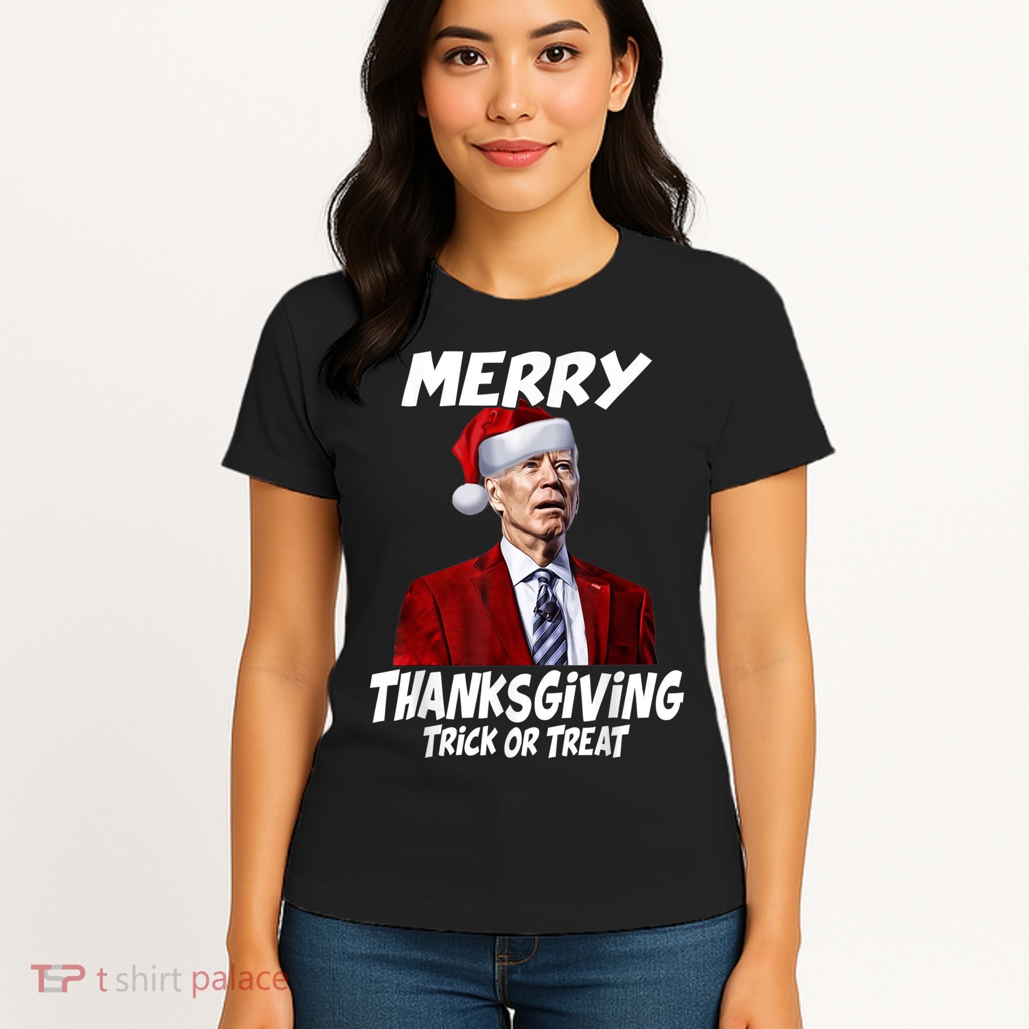 Funny Joe Biden Merry Thanksgiving Trick Or Treat Women's T-Shirt