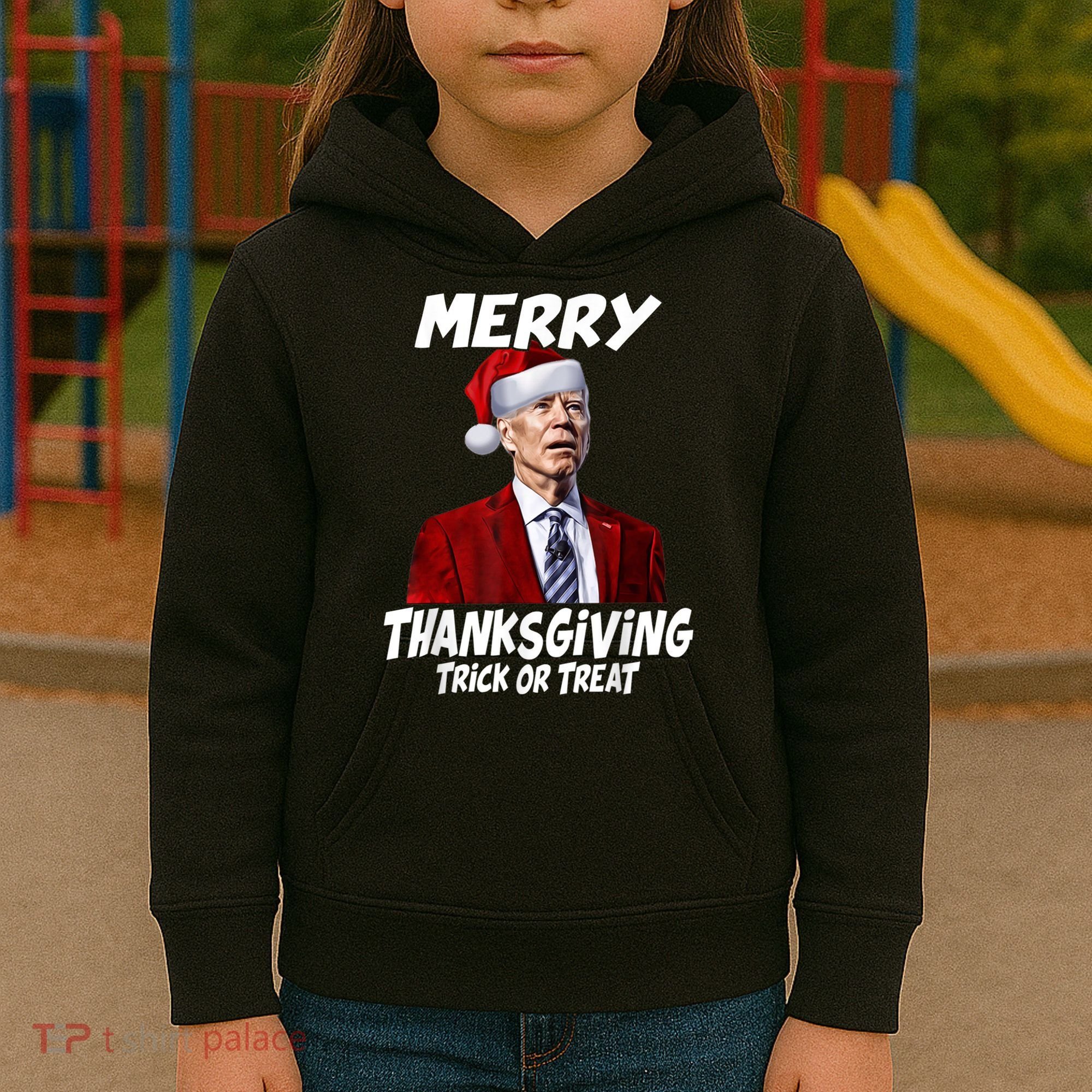 Funny Joe Biden Merry Thanksgiving Trick Or Treat Kids Hoodie