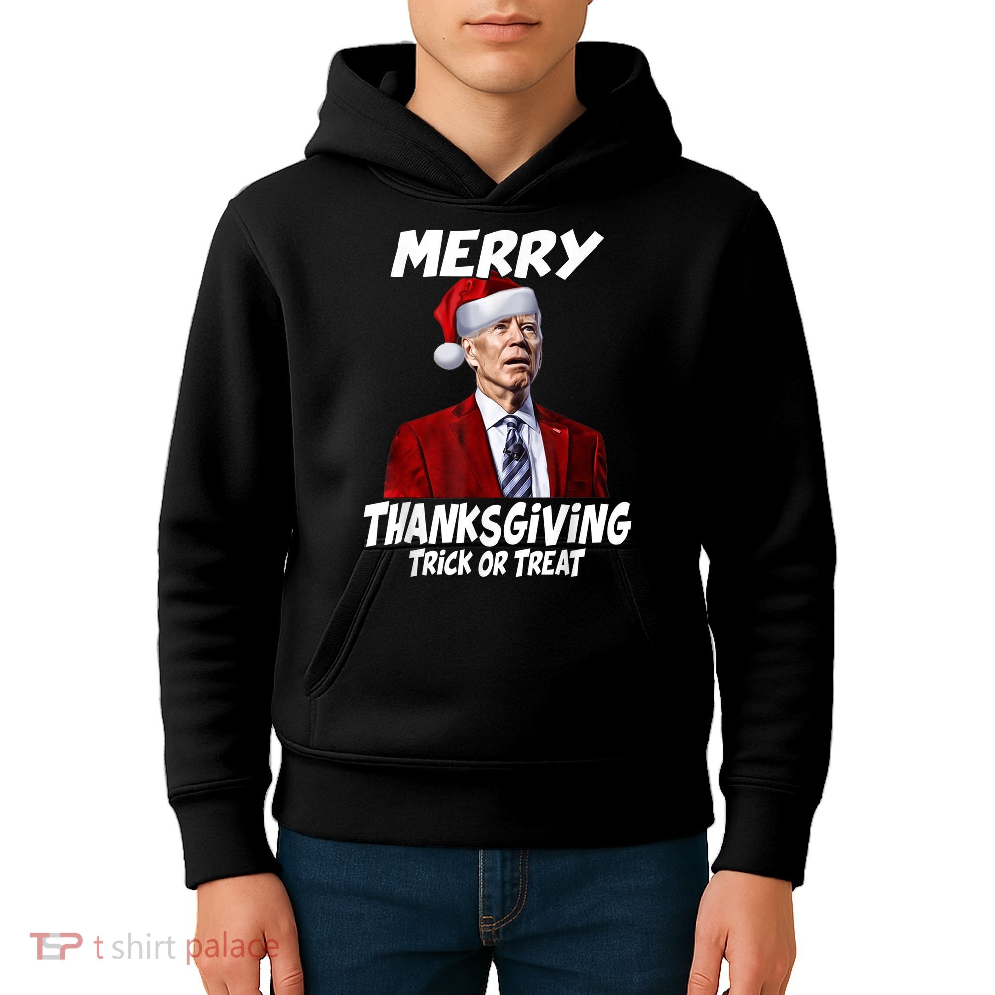 Funny Joe Biden Merry Thanksgiving Trick Or Treat Kids Hoodie