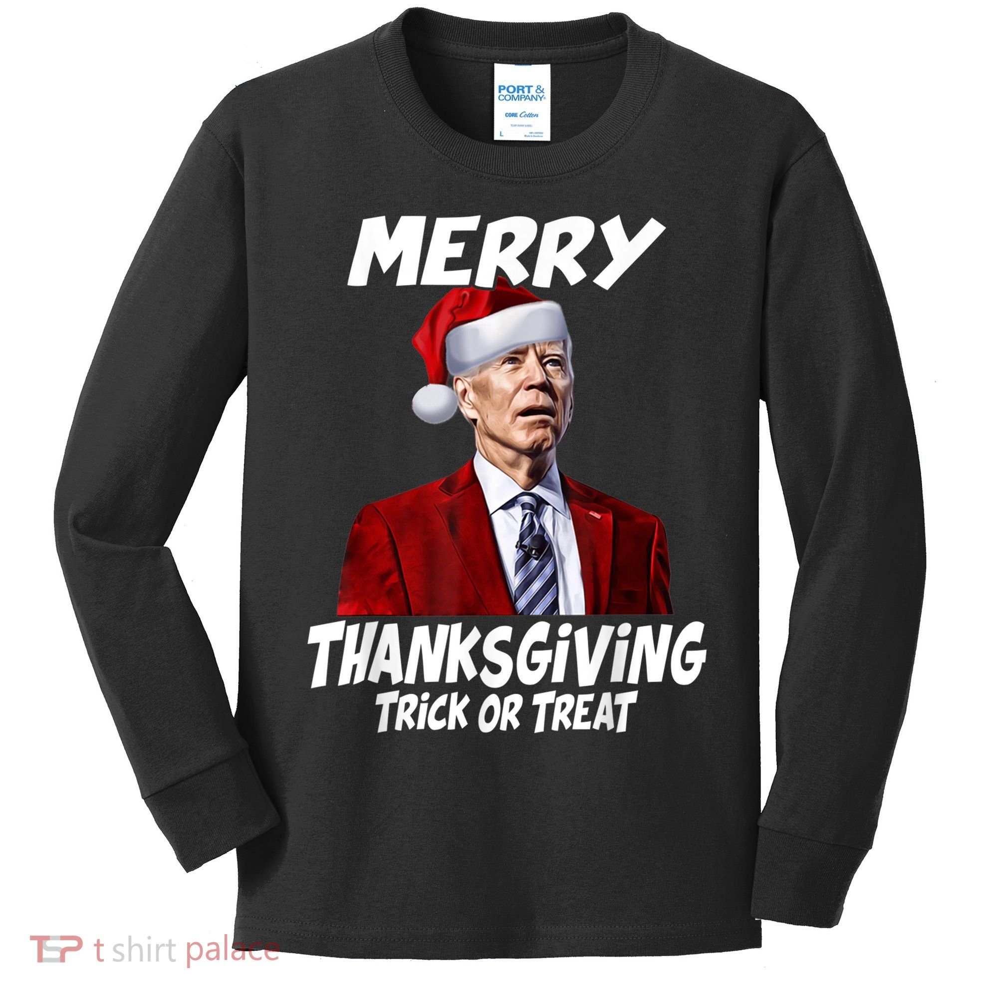 Funny Joe Biden Merry Thanksgiving Trick Or Treat Kids Long Sleeve Shirt
