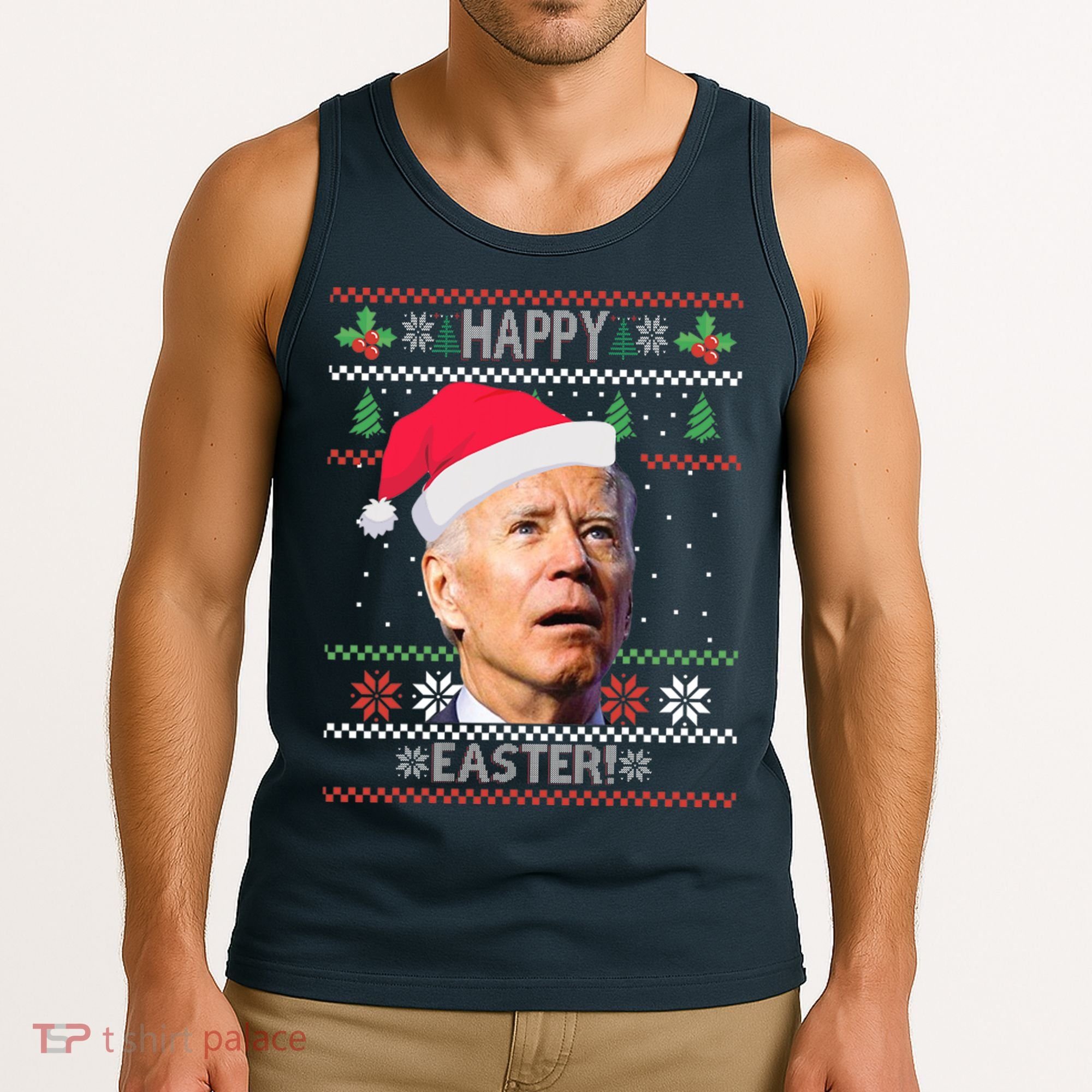 Funny Joe Biden Happy Easter Ugly Christmas Tank Top