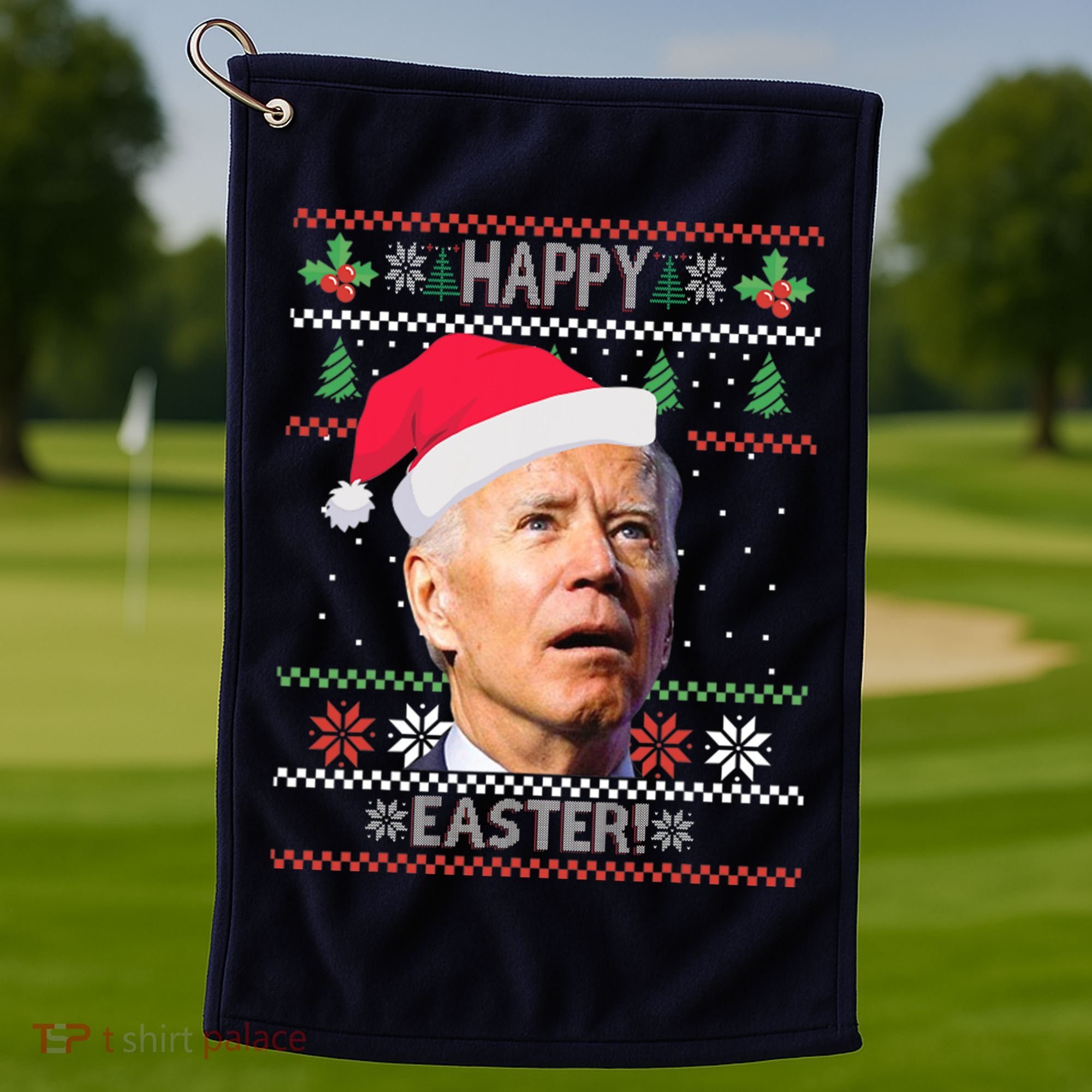 Funny Joe Biden Happy Easter Ugly Christmas Golf Towel