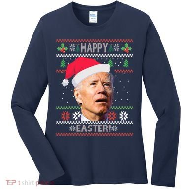 Funny Joe Biden Happy Easter Ugly Christmas Women's Long Sleeve Shirt
