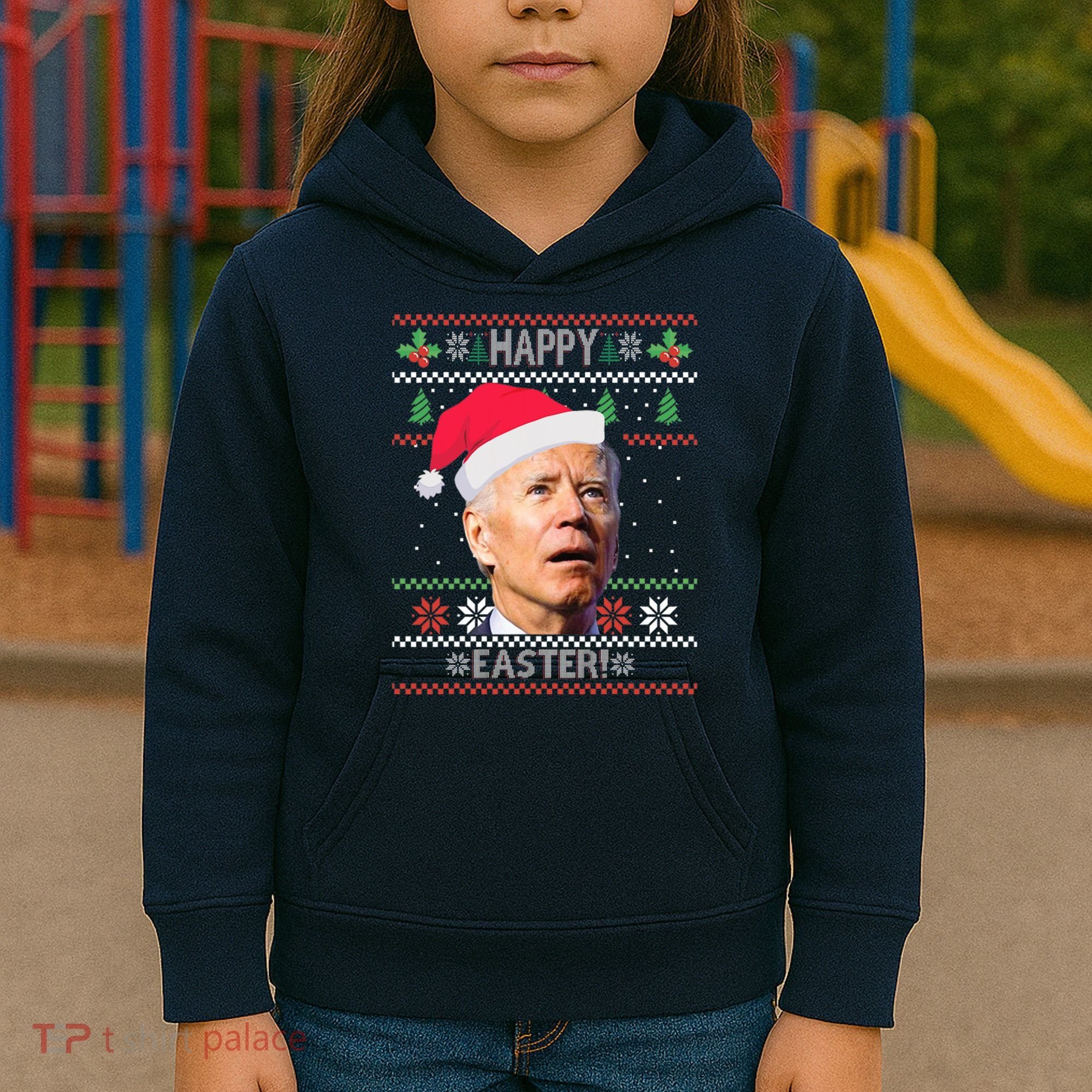 Funny Joe Biden Happy Easter Ugly Christmas Kids Hoodie