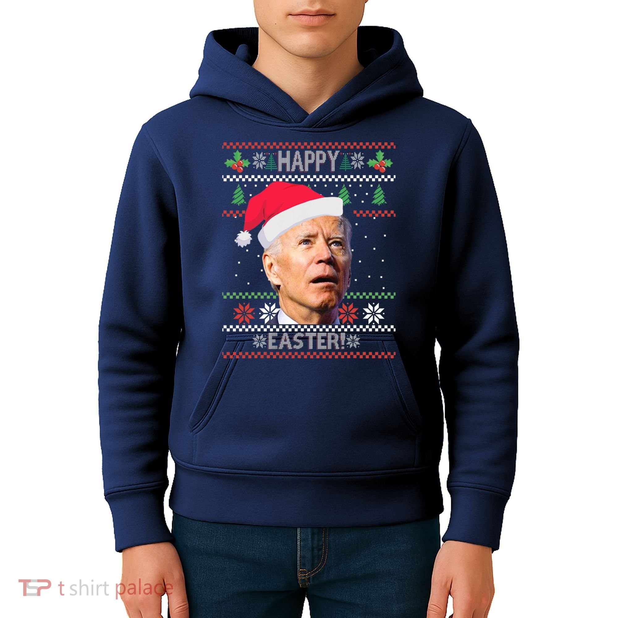 Funny Joe Biden Happy Easter Ugly Christmas Kids Hoodie