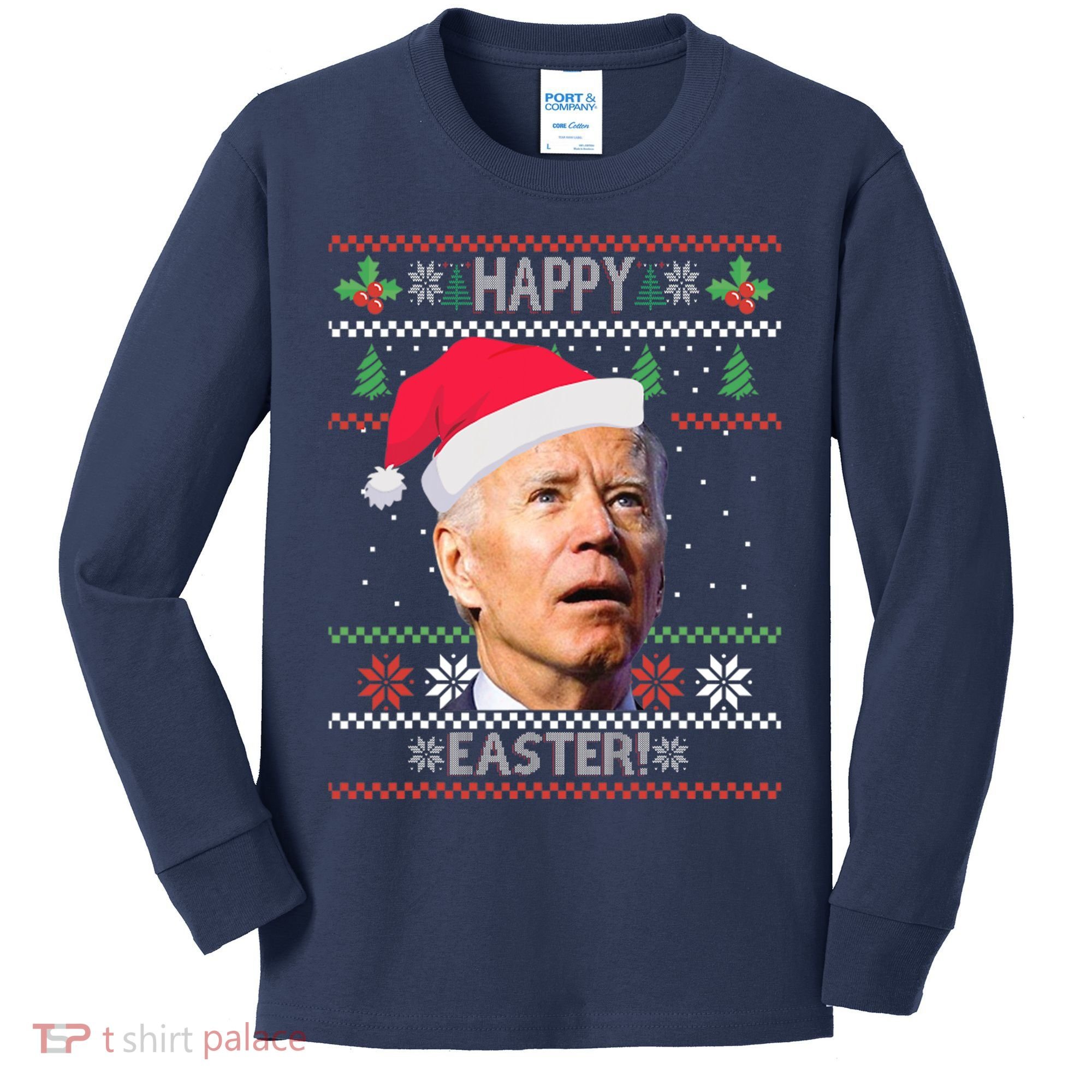 Funny Joe Biden Happy Easter Ugly Christmas Kids Long Sleeve Shirt