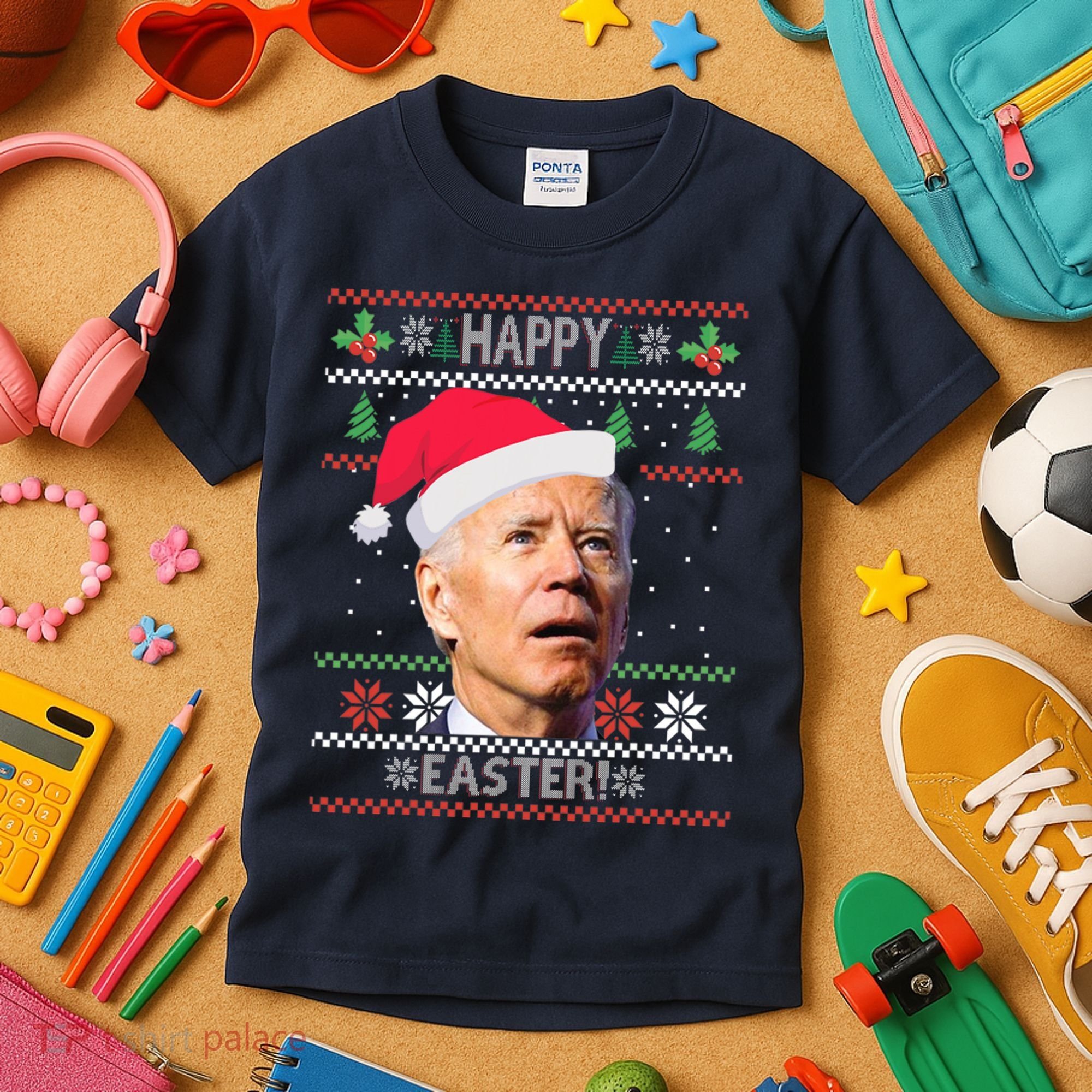 Funny Joe Biden Happy Easter Ugly Christmas Kids T-Shirt