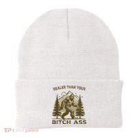 Funny Joke Bigfoot Realer Than Your Bitch Ass Sasquatch Beanie thumb 0