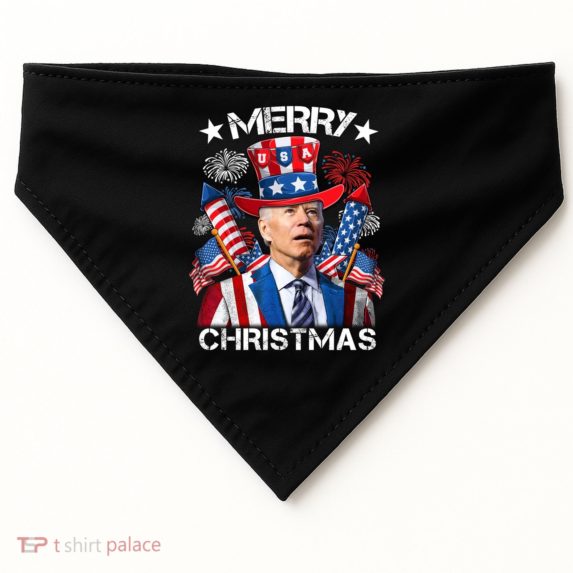 Funny Joe Biden 4th Of July Merry Christmas Firework USA USA-Made Doggie Bandana