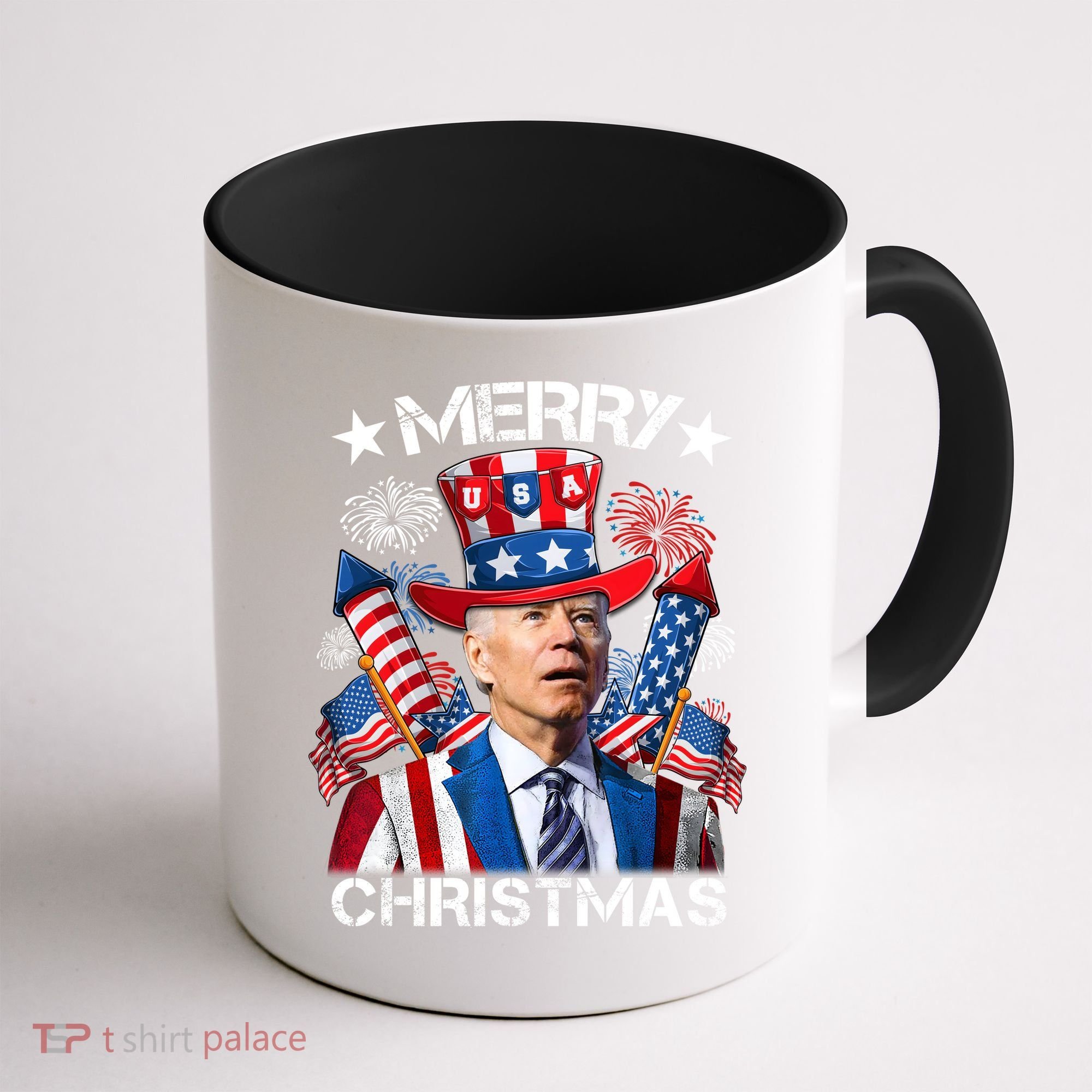 Funny Joe Biden 4th Of July Merry Christmas Firework USA Coffee Mug