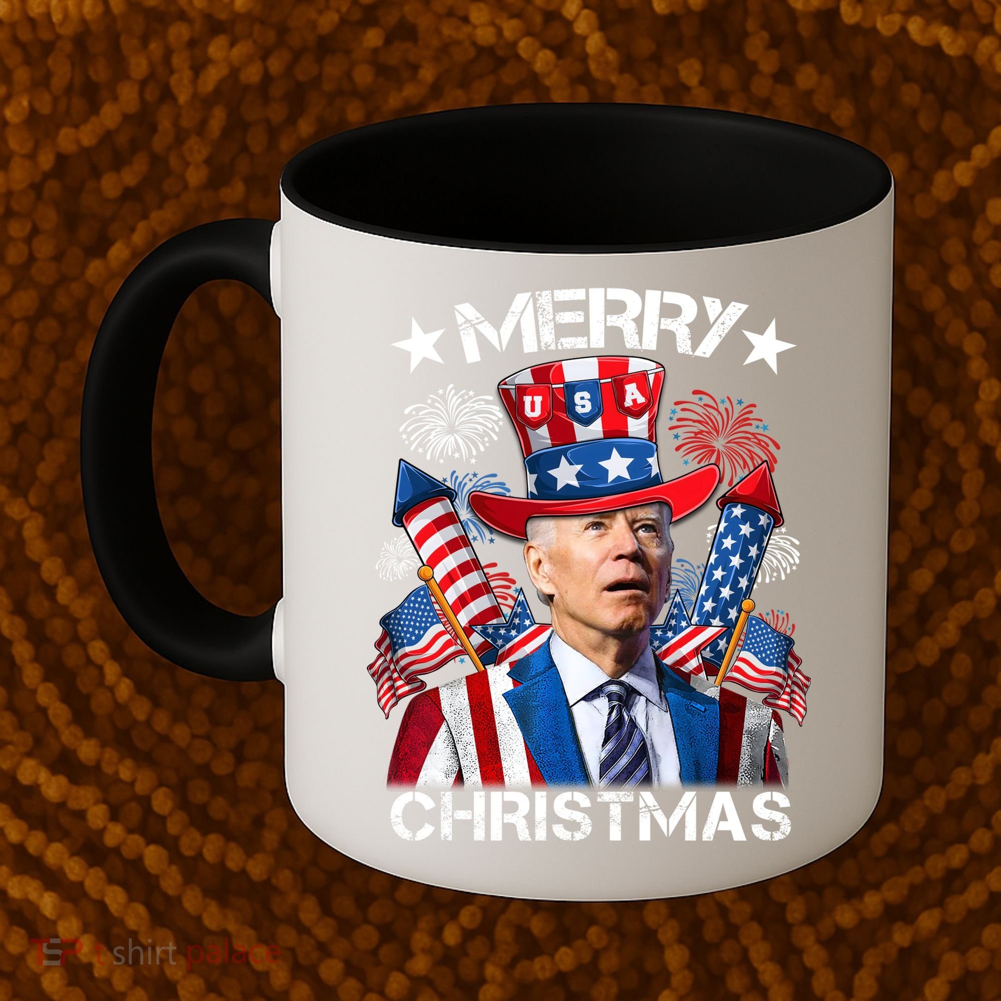 Funny Joe Biden 4th Of July Merry Christmas Firework USA Coffee Mug