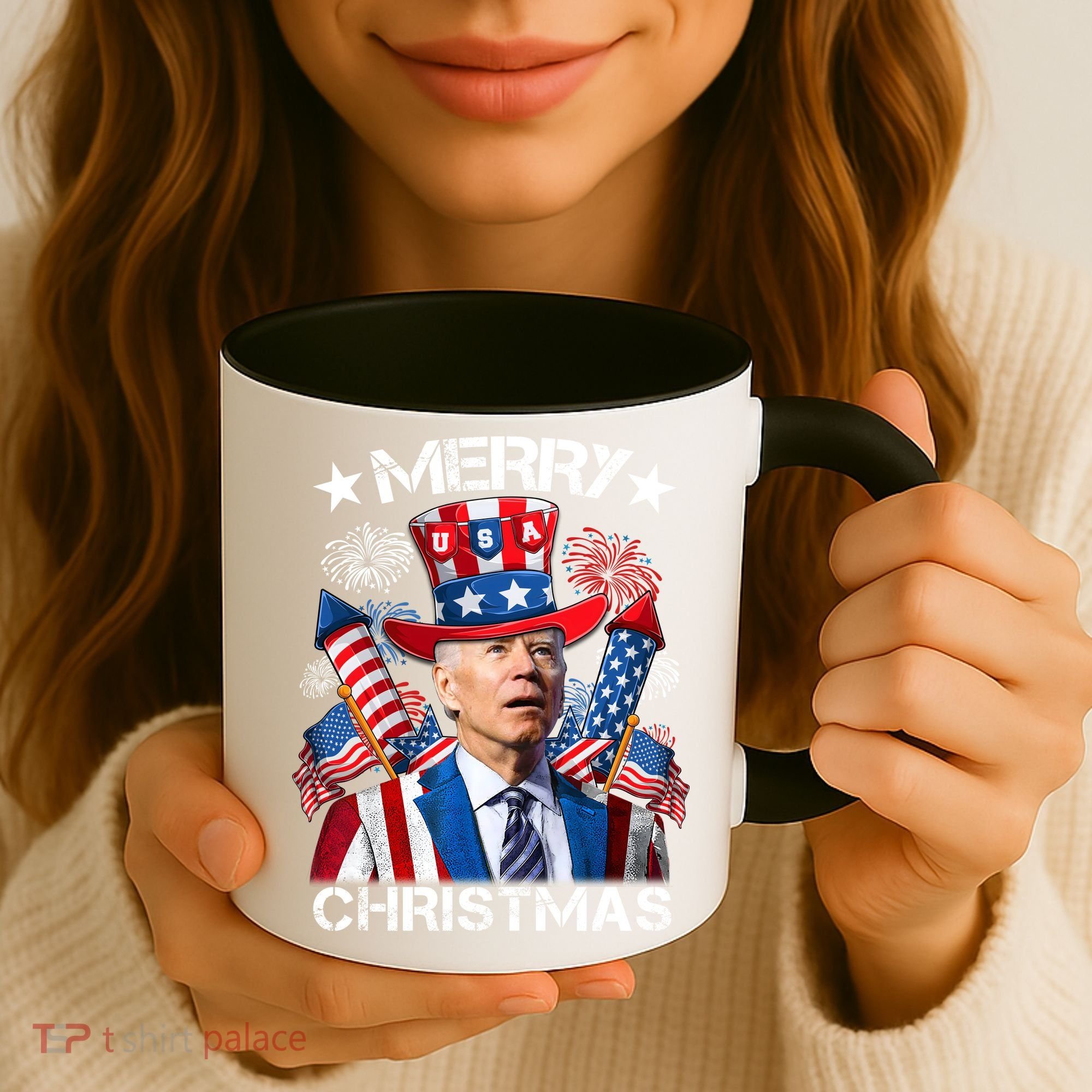 Funny Joe Biden 4th Of July Merry Christmas Firework USA Coffee Mug