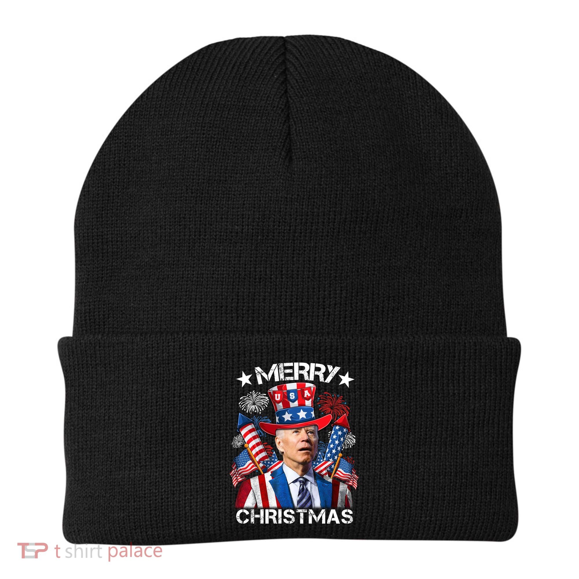 Funny Joe Biden 4th Of July Merry Christmas Firework USA Beanie