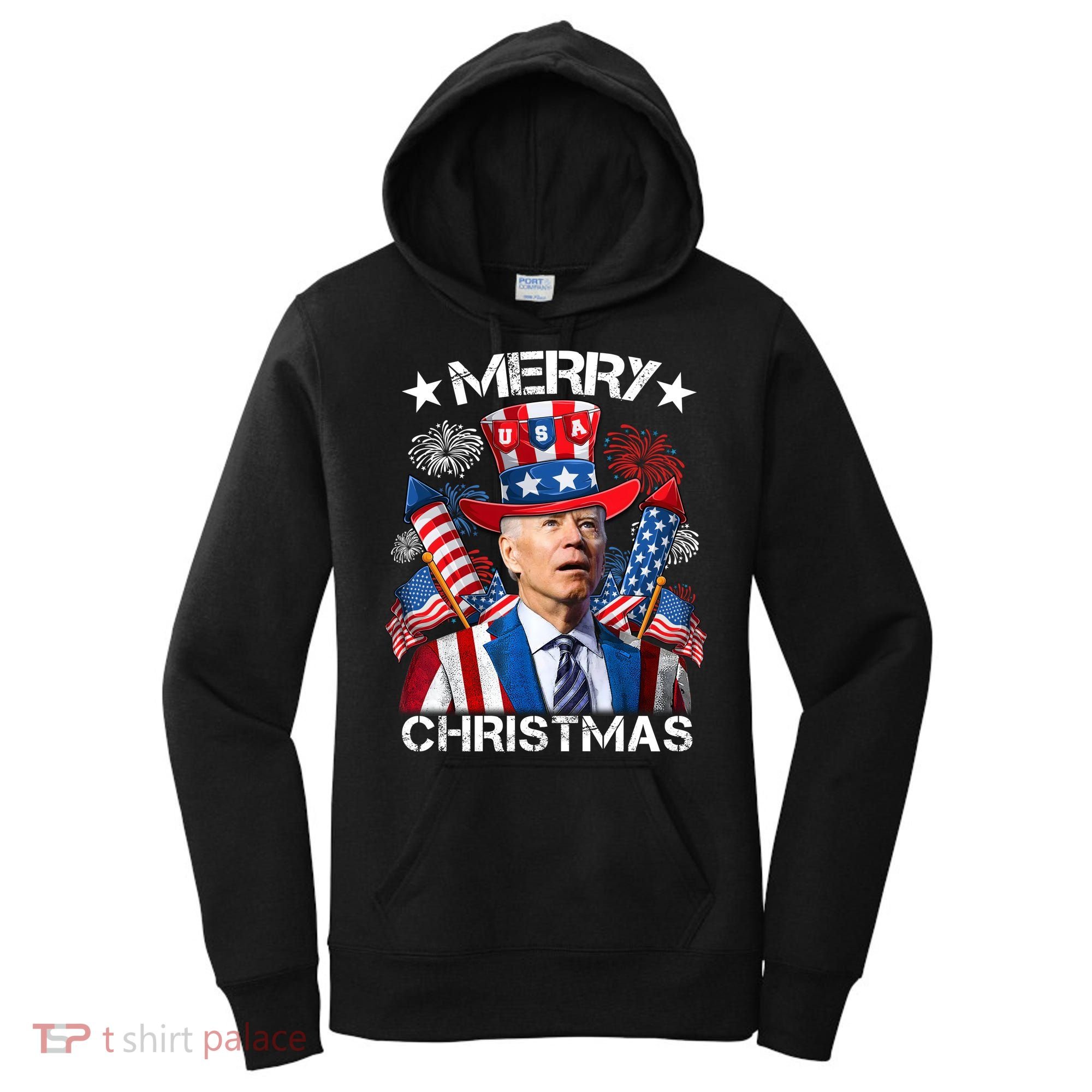 Funny Joe Biden 4th Of July Merry Christmas Firework USA Women's Hoodie