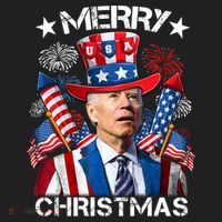 Funny Joe Biden 4th Of July Merry Christmas Firework USA Golf Towel thumb 3