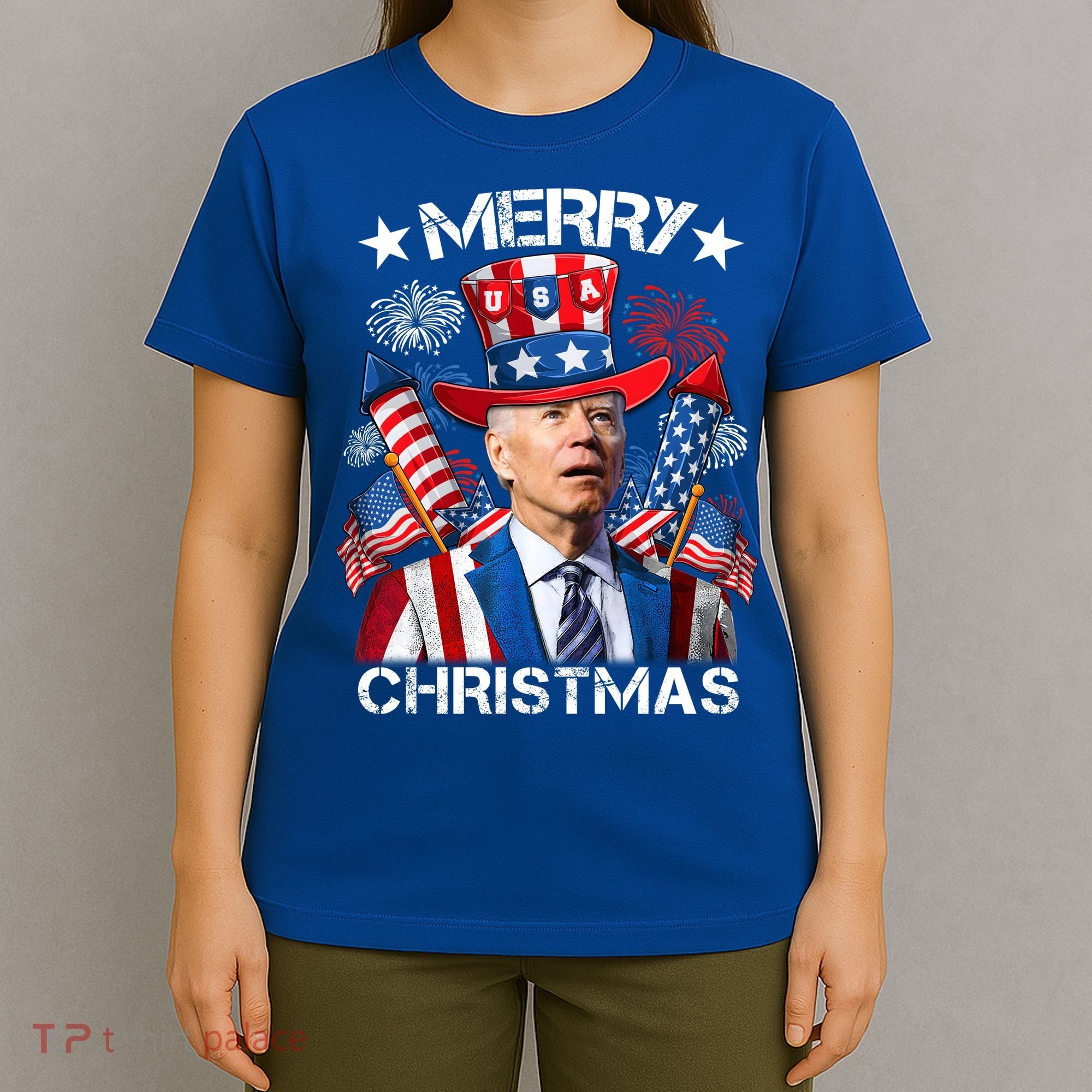 Funny Joe Biden 4th Of July Merry Christmas Firework USA T-Shirt