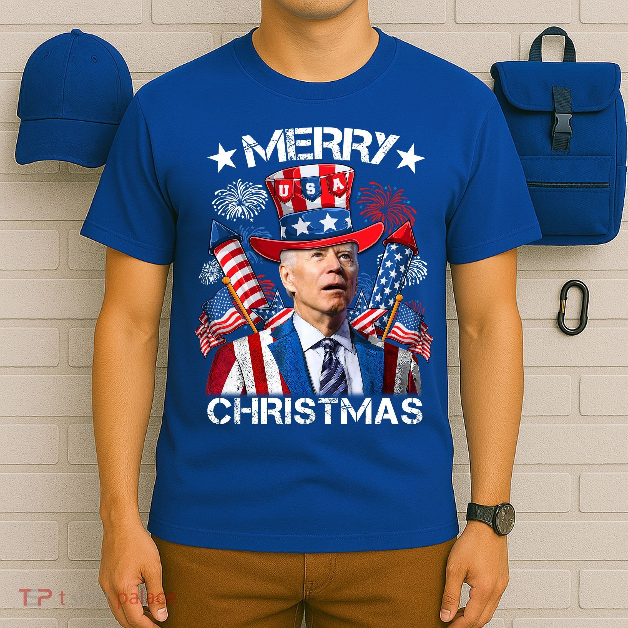 Funny Joe Biden 4th Of July Merry Christmas Firework USA T-Shirt