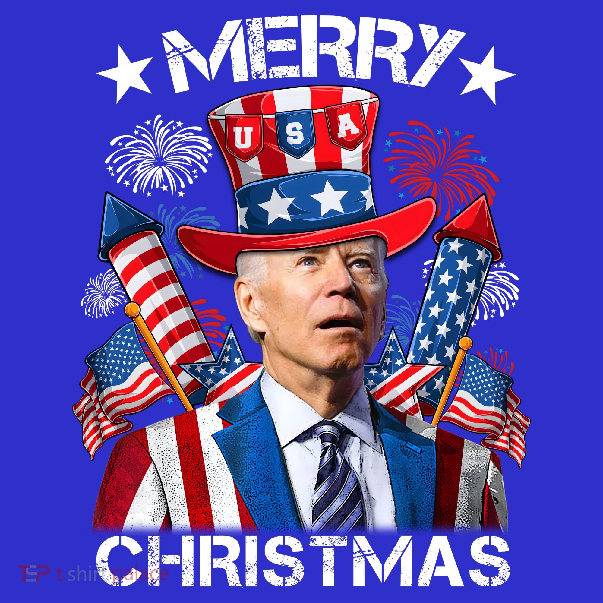 Funny Joe Biden 4th Of July Merry Christmas Firework USA T-Shirt