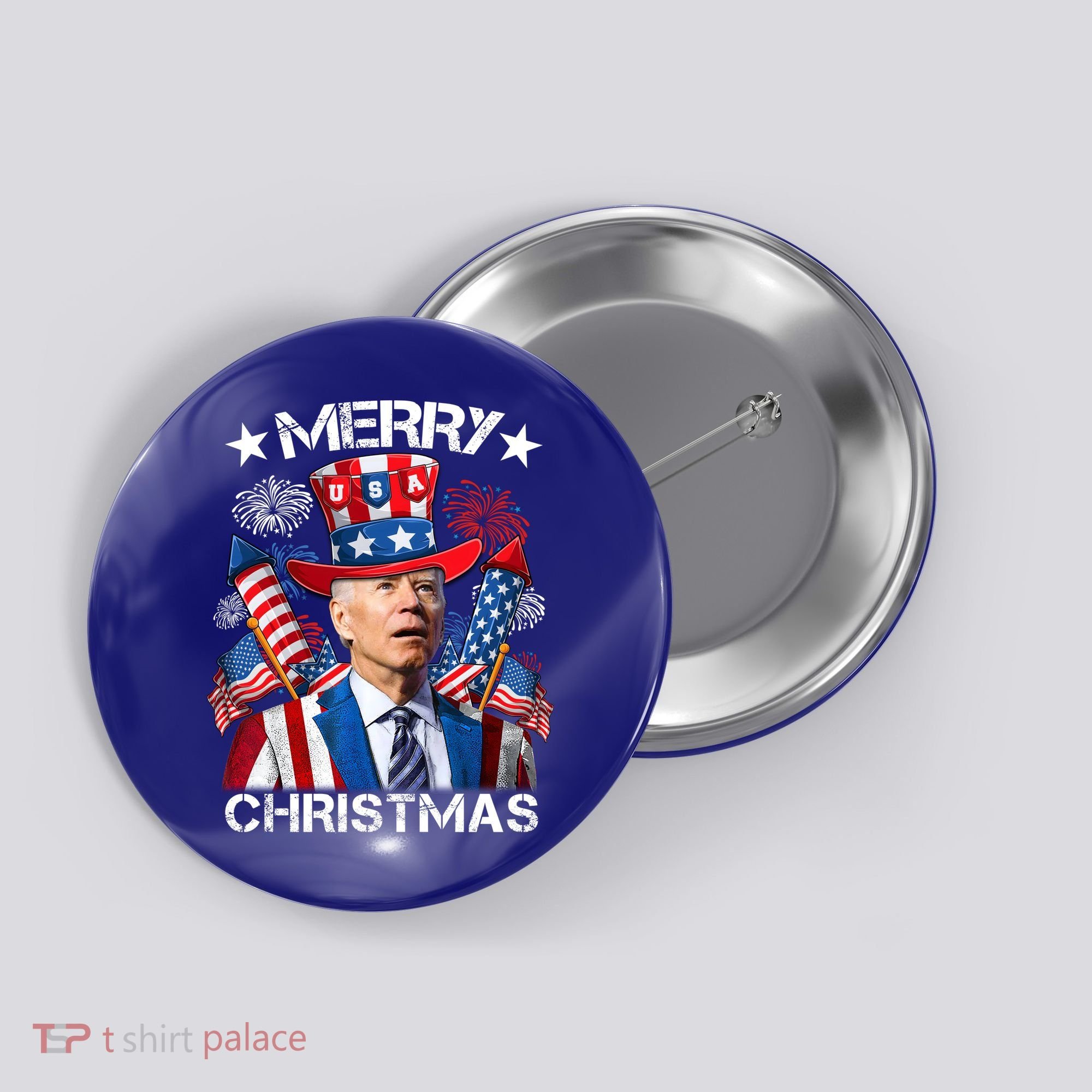 Funny Joe Biden 4th Of July Merry Christmas Firework USA Button