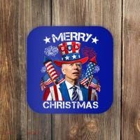 Funny Joe Biden 4th Of July Merry Christmas Firework USA Coaster thumb 0