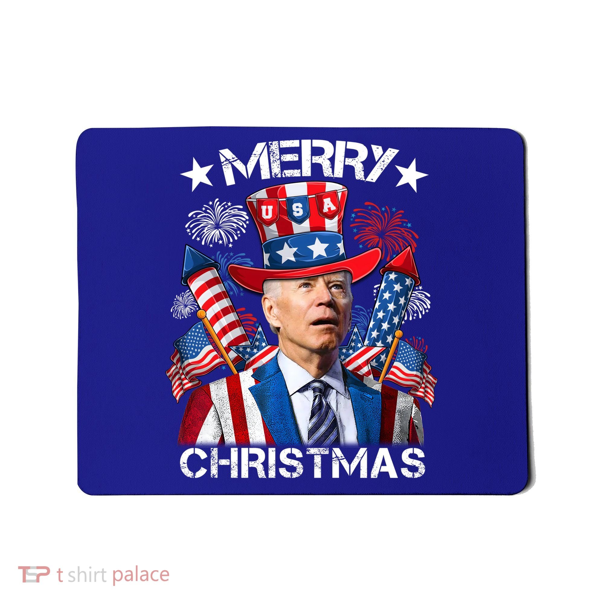 Funny Joe Biden 4th Of July Merry Christmas Firework USA Mousepad