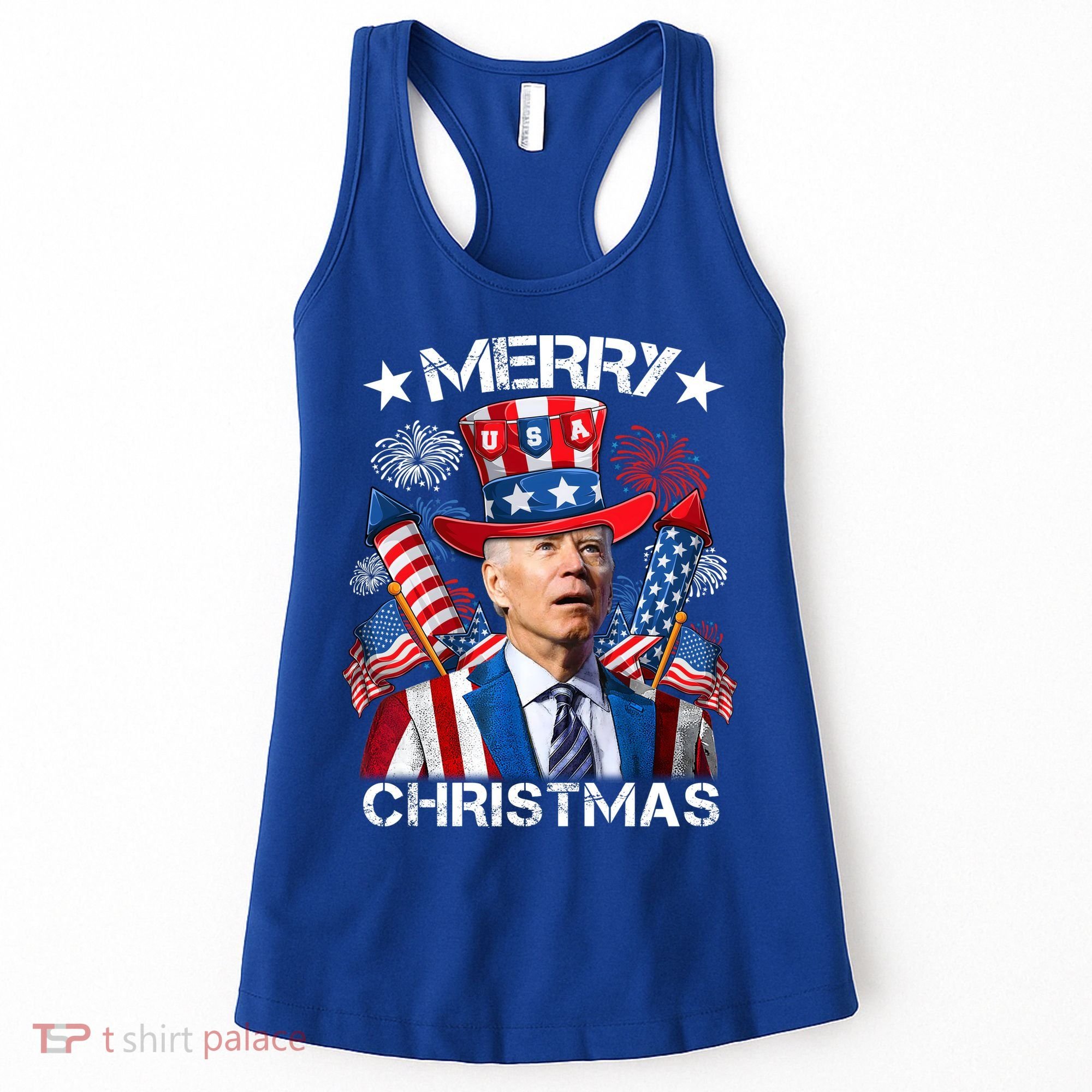 Funny Joe Biden 4th Of July Merry Christmas Firework USA Women's Tank Top