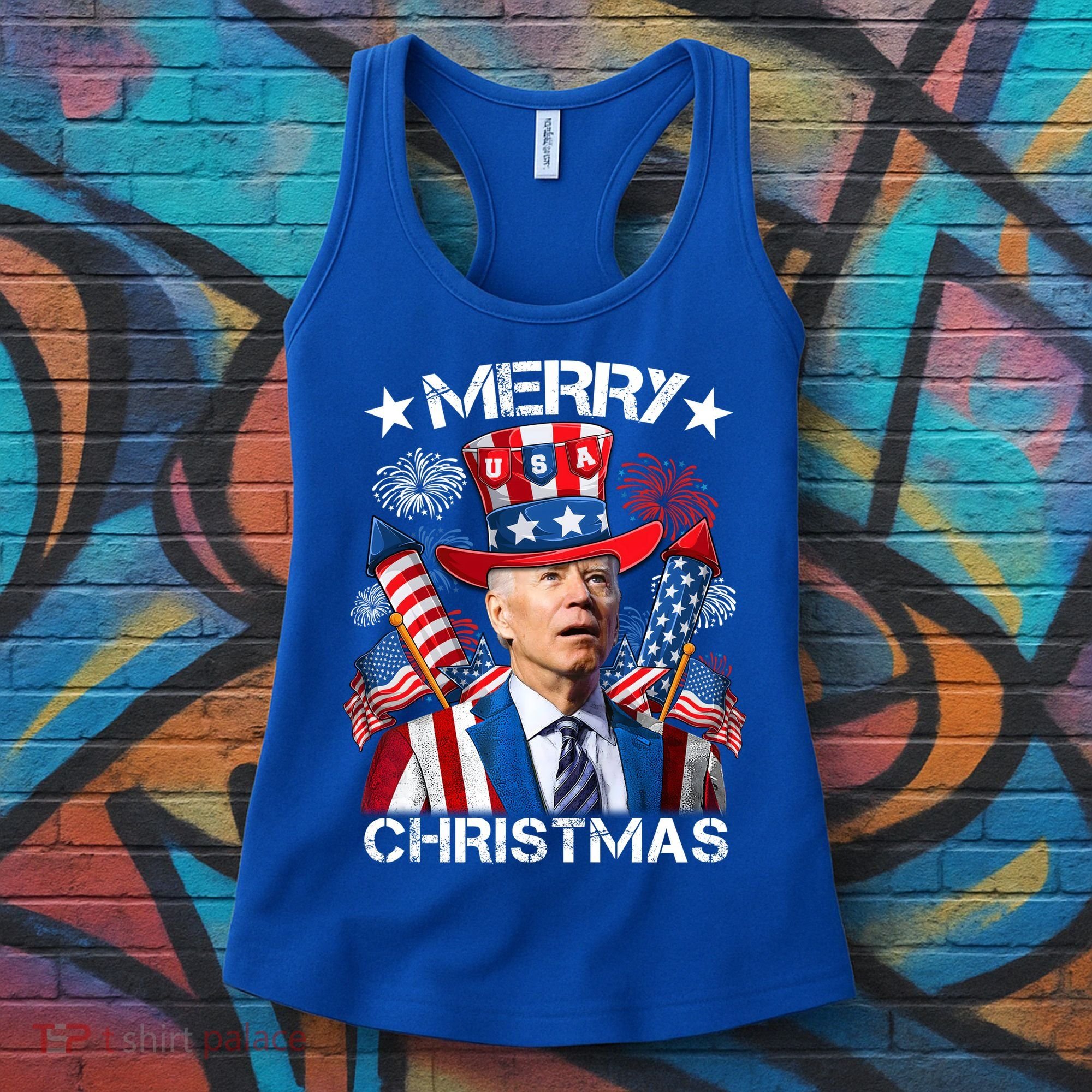 Funny Joe Biden 4th Of July Merry Christmas Firework USA Women's Tank Top