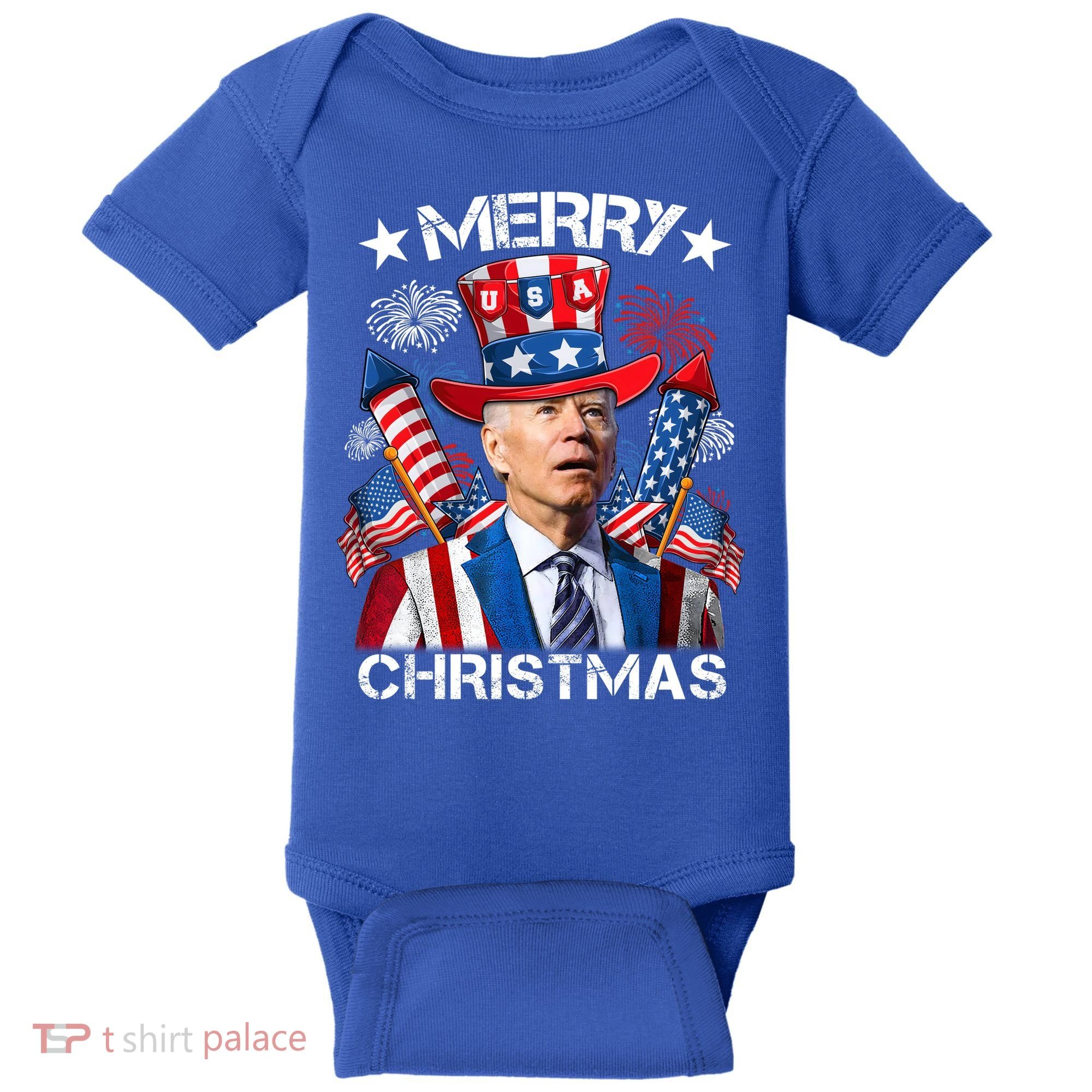 Funny Joe Biden 4th Of July Merry Christmas Firework USA Baby Bodysuit