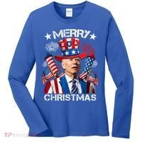 Funny Joe Biden 4th Of July Merry Christmas Firework USA Women's Long Sleeve Shirt thumb 0