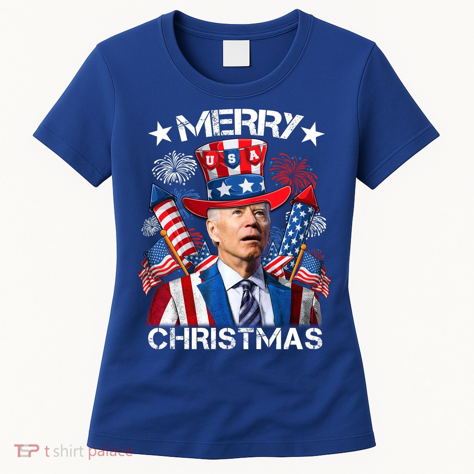 Funny Joe Biden 4th Of July Merry Christmas Firework USA Women's T-Shirt