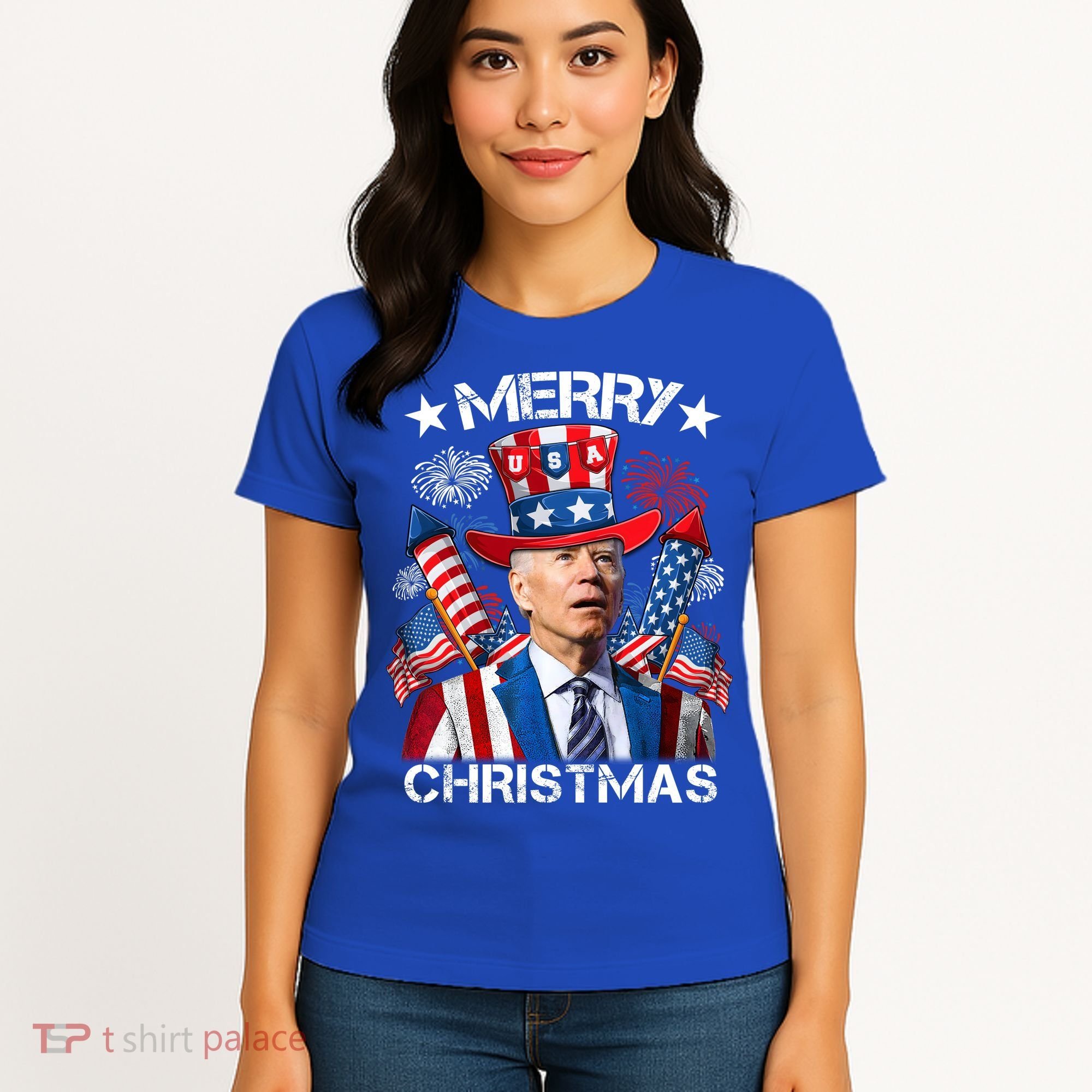 Funny Joe Biden 4th Of July Merry Christmas Firework USA Women's T-Shirt